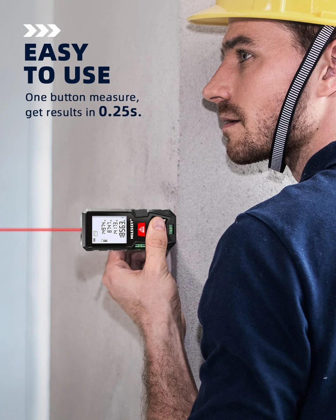 Dalmierz laserowy, MiLESEEY 100m Laser Meter z 2 poziomami pęcherzyków, dokładność±2mm, podświetlany ekran LCD i tryb Pitagoras, mierzy odległość, powierzchnię i objętość (D5T-100M)