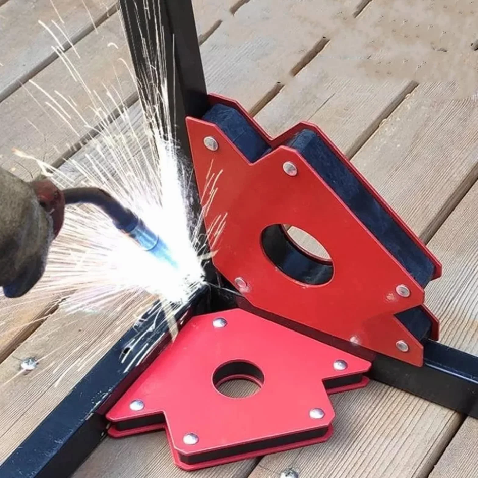 CPROSP 2 x magnes spawalniczy siła trzymania 11 kg, kąt spawania magnetyczny 45° x 90° x 135°, kąt spawania czerwony, Arrow Welding Magnet