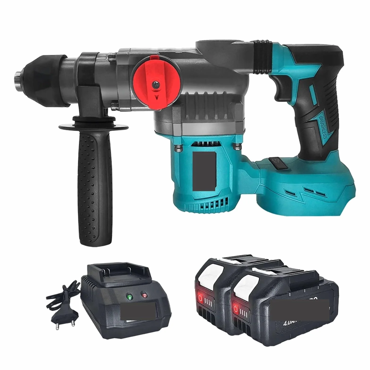 2-trybowy bezszczotkowy elektryczny młot udarowy 26 mm akumulatorowy młot udarowo-obrotowy ręczne narzędzia elektryczne,Cegła, drewno, stal(2PCS 4.0Ah Battery)