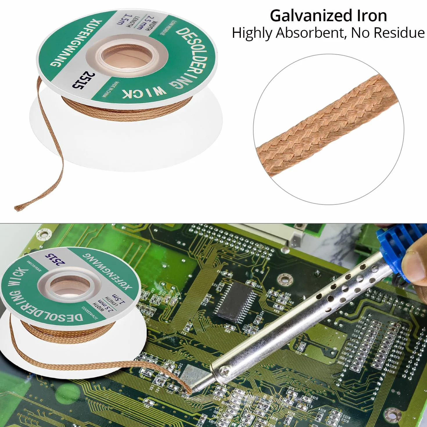 QWORK® 3-częściowy zestaw narzędzi do usuwania lutowania, pompa ssąca, nieczyszczący knot lutowniczy i szczypce do cięcia drutu, do elektroniki DIY