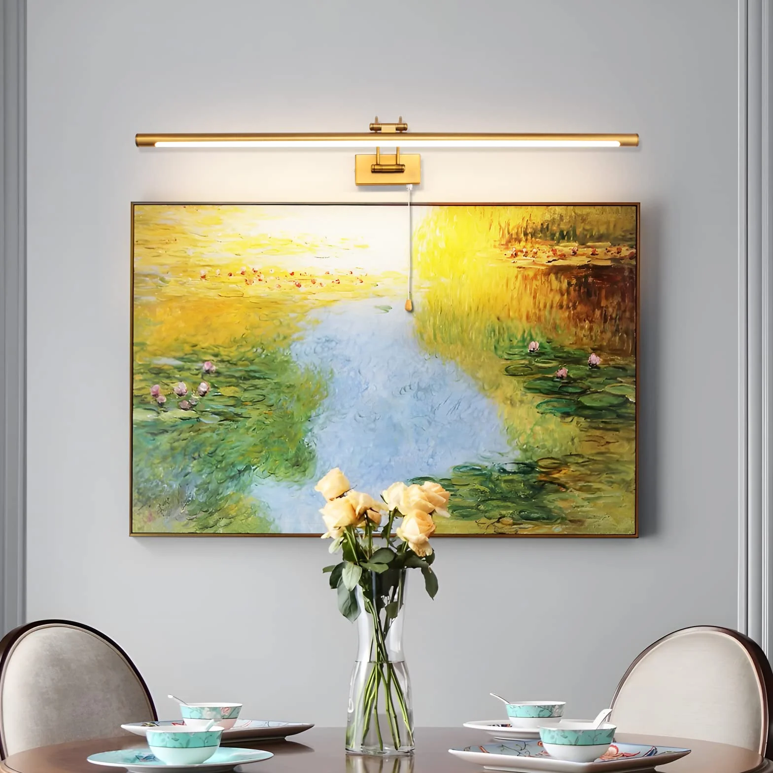 Lampa LED nad lustro łazienkowe, 90cm lampa łazienkowa nad lustro, lampa LED z obrotową głowicą lampy i włącznikiem pociąganym, 16W lampa ścienna Arc Arm IP44