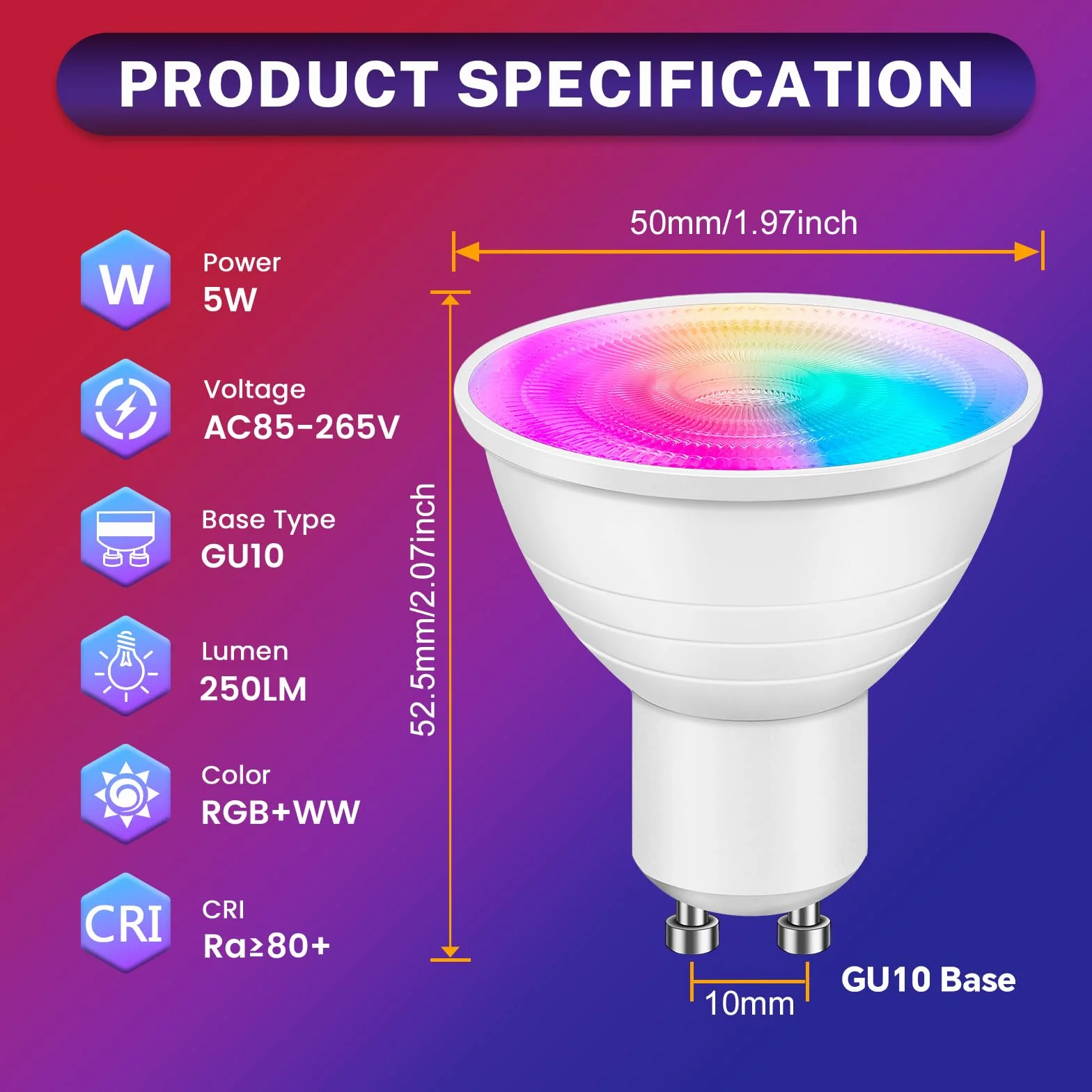 4 szt. Wielokolorowe reflektory LED GU10 5W o zmiennej intensywności, żarówka zmieniająca kolor z pilotem, RGB + ciepła biel