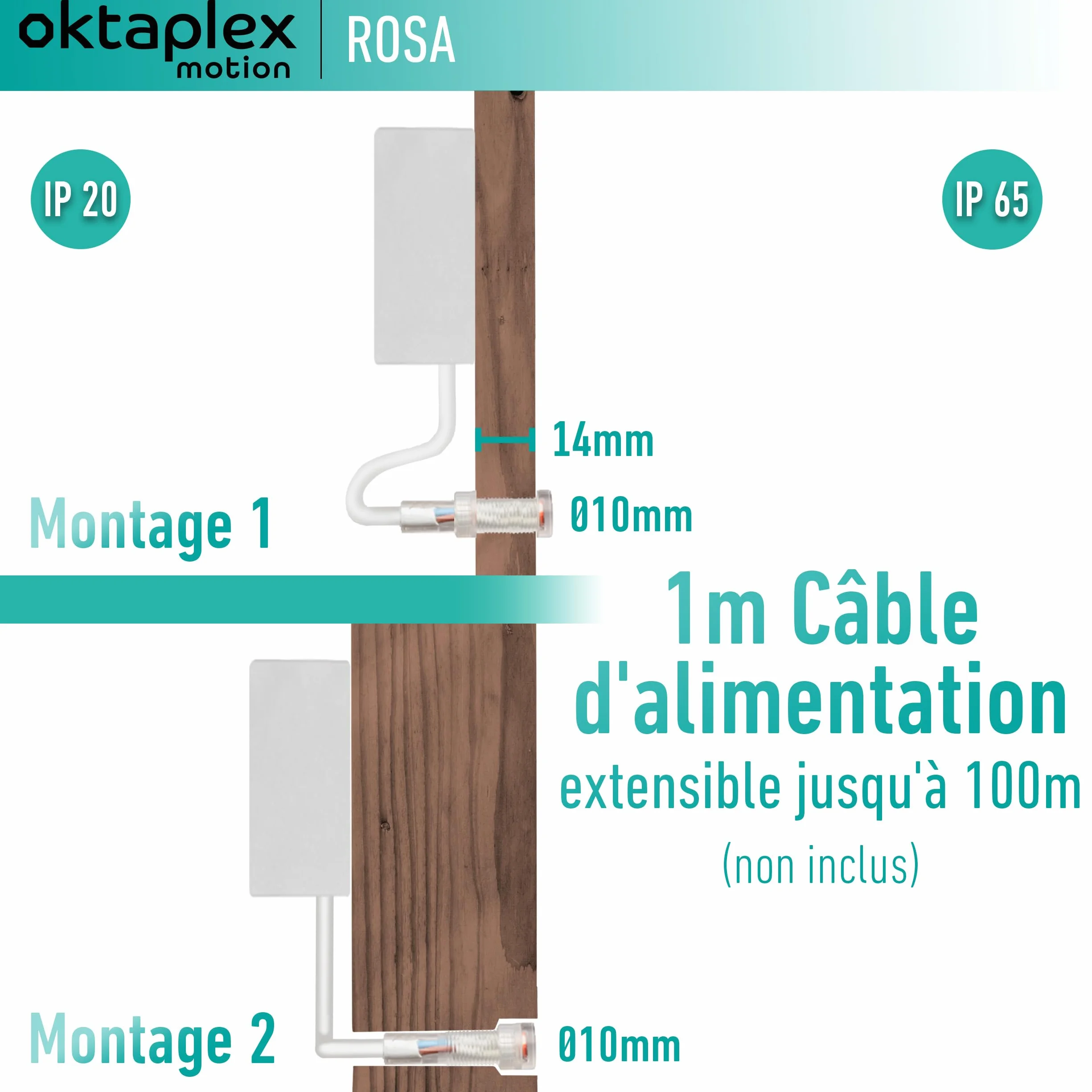 Oktaplex Rosa mini wbudowany przełącznik zmierzchowy czujnik zmierzchu zewnętrzny i wewnętrzny IP65 230 V biały