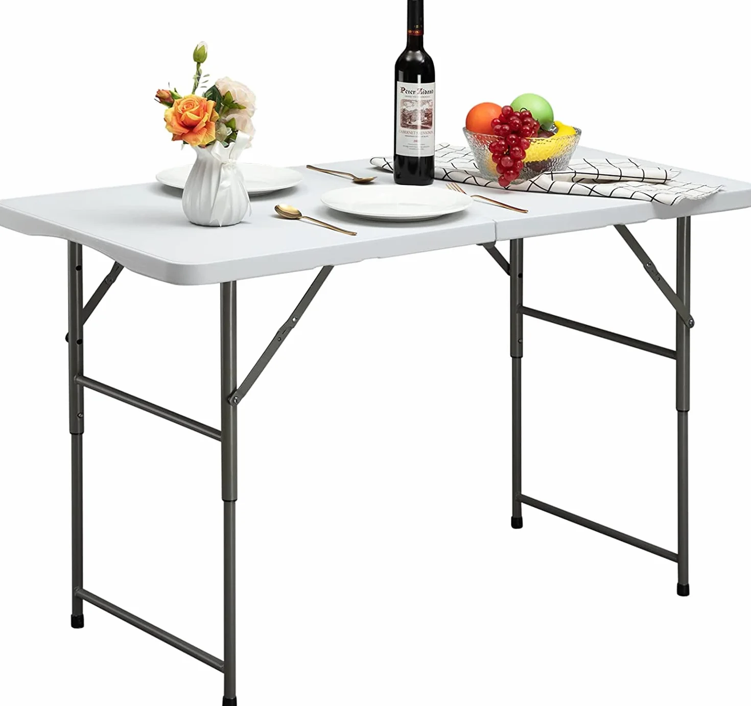 HollyHOME składany stół kempingowy 122 cm, stół piknikowy o regulowanej wysokości, z uchwytem ogrodowym do grilla, cateringu, kuchni, na imprezę, na zewnątrz, wewnątrz