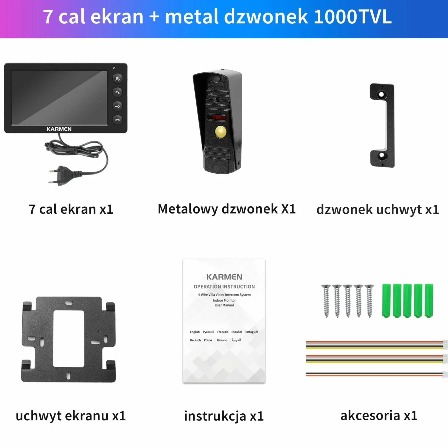 Karmen Przewodowy telefon drzwi wideo, domofon do drzwi, wodoodporny zewnętrzny, noktowizor na podczerwień, rozmowa z gościem, obsługuje AC 100 V-240 V