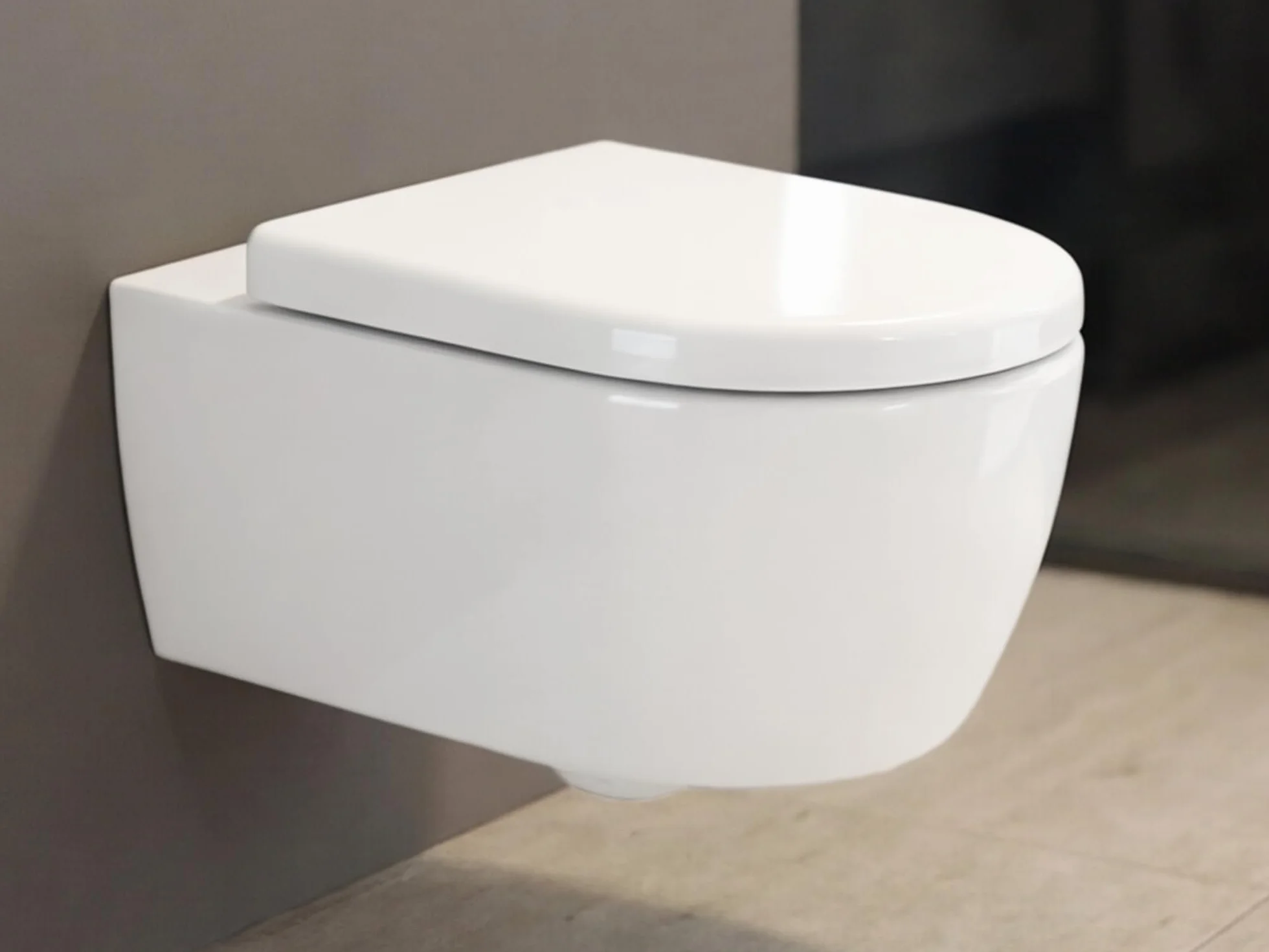 SSWW toaleta wisząca krótka bezkołnierzowa – biała ceramika z powłoką nano, kompaktowa miska WC, deska wolnoopadająca zdejmowana, higieniczna