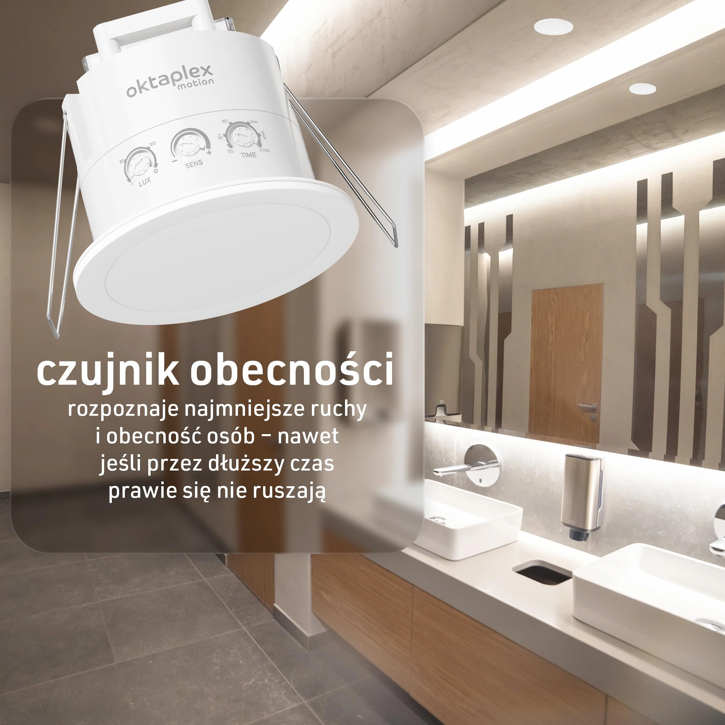 Oktaplex Noa zestaw 2 czujników obecności 24 GHz, 360 stopni, IP65, czujnik ruchu, 6 m, czujnik obecności, nadaje się do łazienki, podtynkowy, płaski, biały, 230 V
