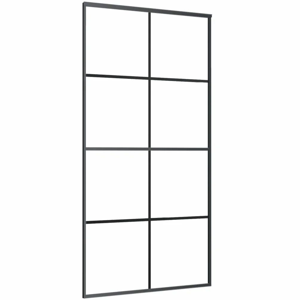 Drzwi przesuwne z aluminium ze szkłem bezpiecznym ESG 102,5 x 205 cm, czarne, grubość szkła 5 mm, rama 20 mm, zajmujące niewiele miejsca drzwi przesuwne do wnętrz