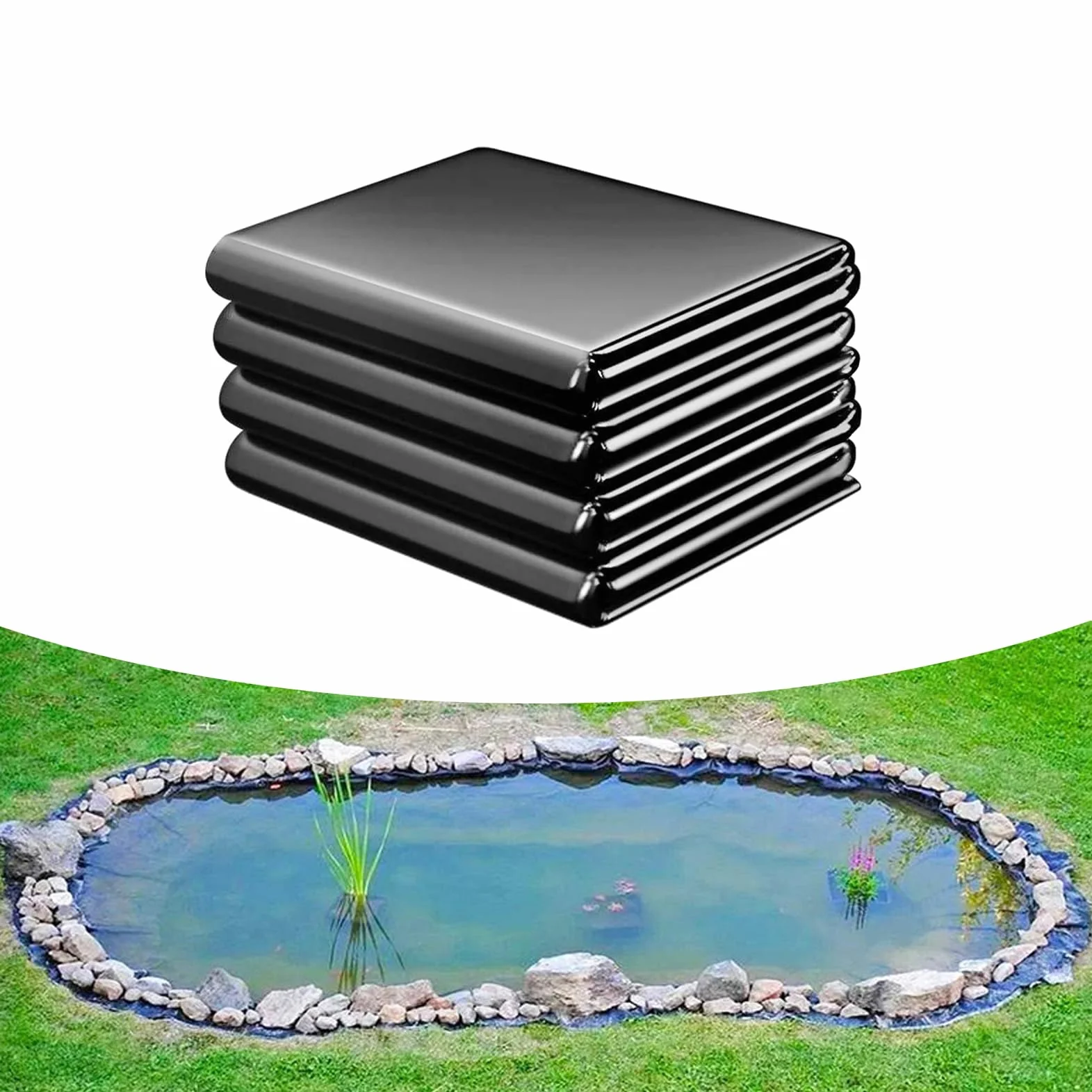 Membrana do oczek wodnych， Wykładzina do stawów HDPE 0,2 mm 4-15 m x 6-18 m Stawy rybne Wodospady Fontanny Elementy wodne(9 * 18m)