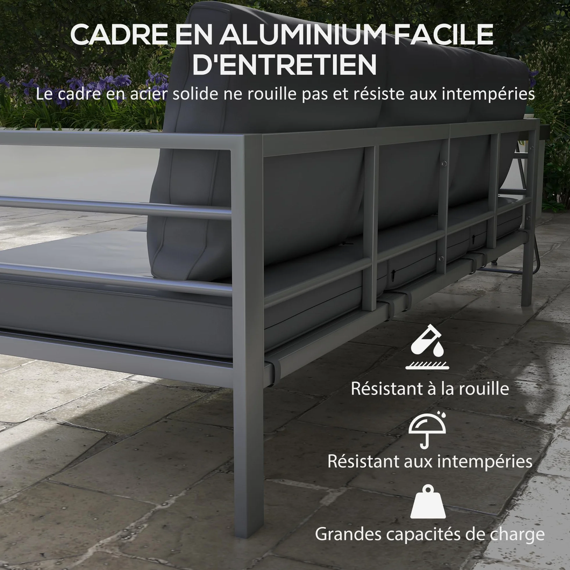 Outsunny 3-osobowa sofa ogrodowa aluminiowa sofa zewnętrzna meble ogrodowe z poduszkami do siedzenia i oparciem - 185L x 66 l x 64H cm