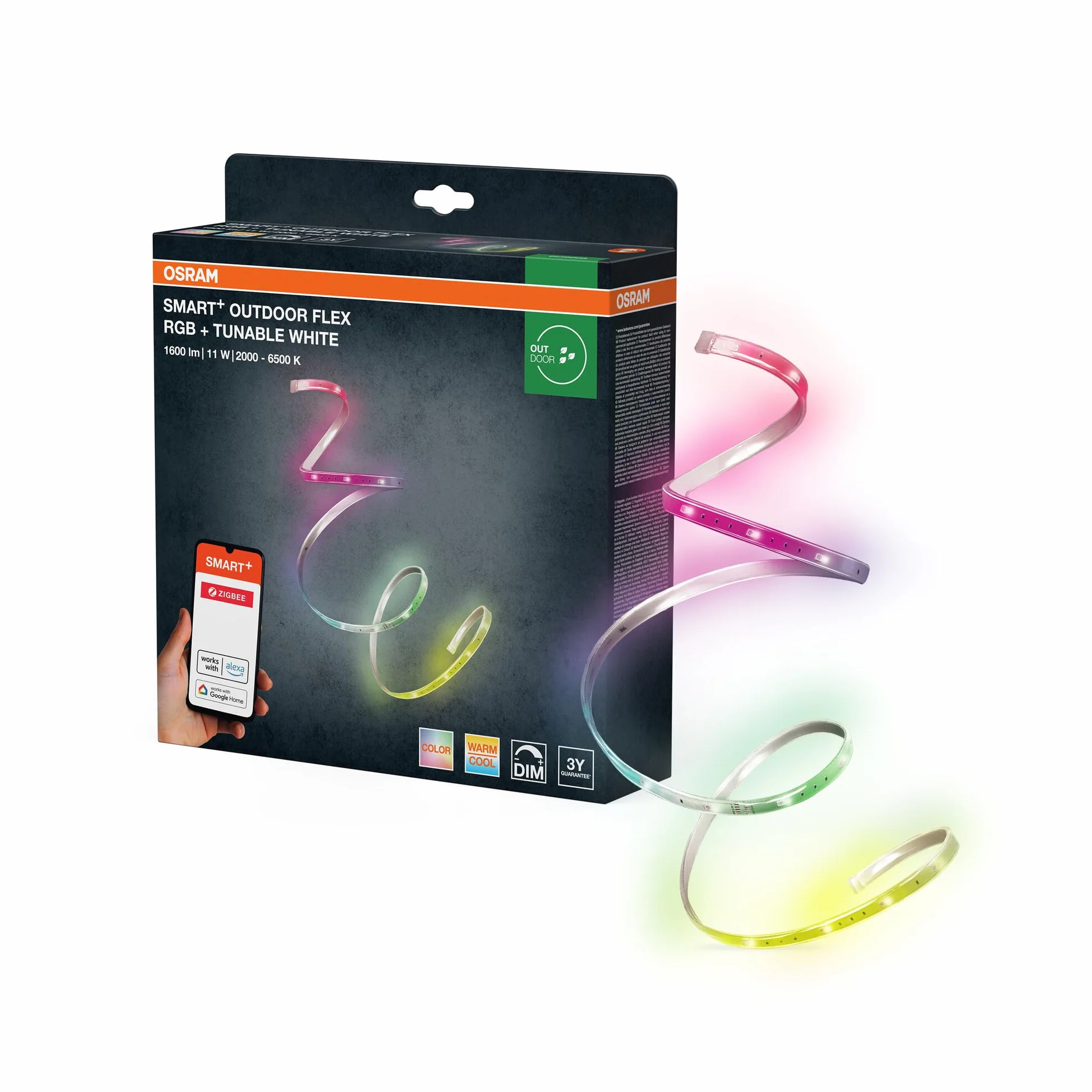 OSRAM Elastyczne paski LED SMART+ Zigbee do użytku zewnętrznego z RGBW, ściemnialne, w przezroczystym silikonie, ochrona IP65, na taras i balkon