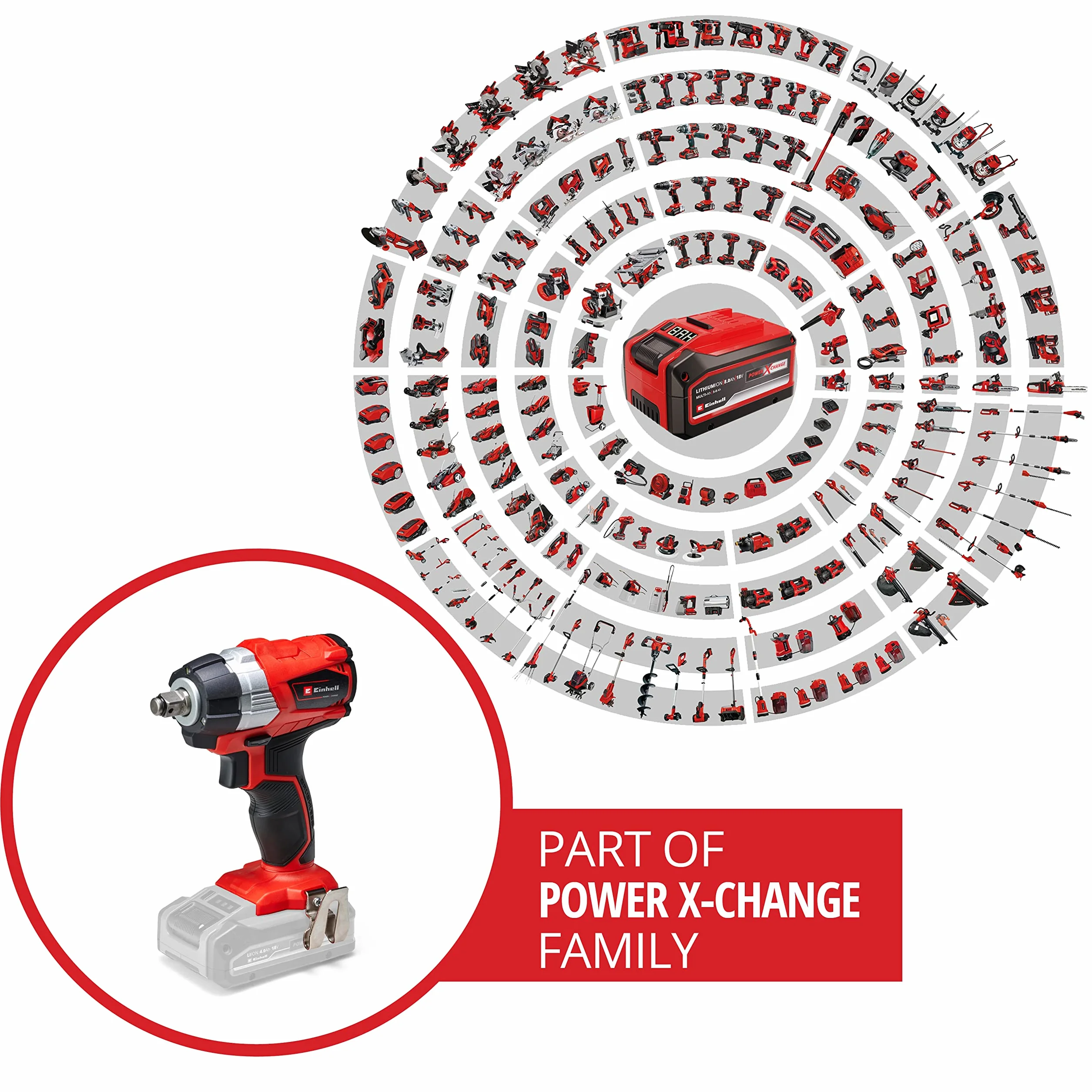Einhell Wkrętarka udarowa akumulatorowa TP-CW 18 Li BL Solo Power X-Change (litowo-jonowa, 18 V, 215 Nm, oświetlenie LED, adapter do bitów do wkręcania, bez akumulatora i ładowarki)