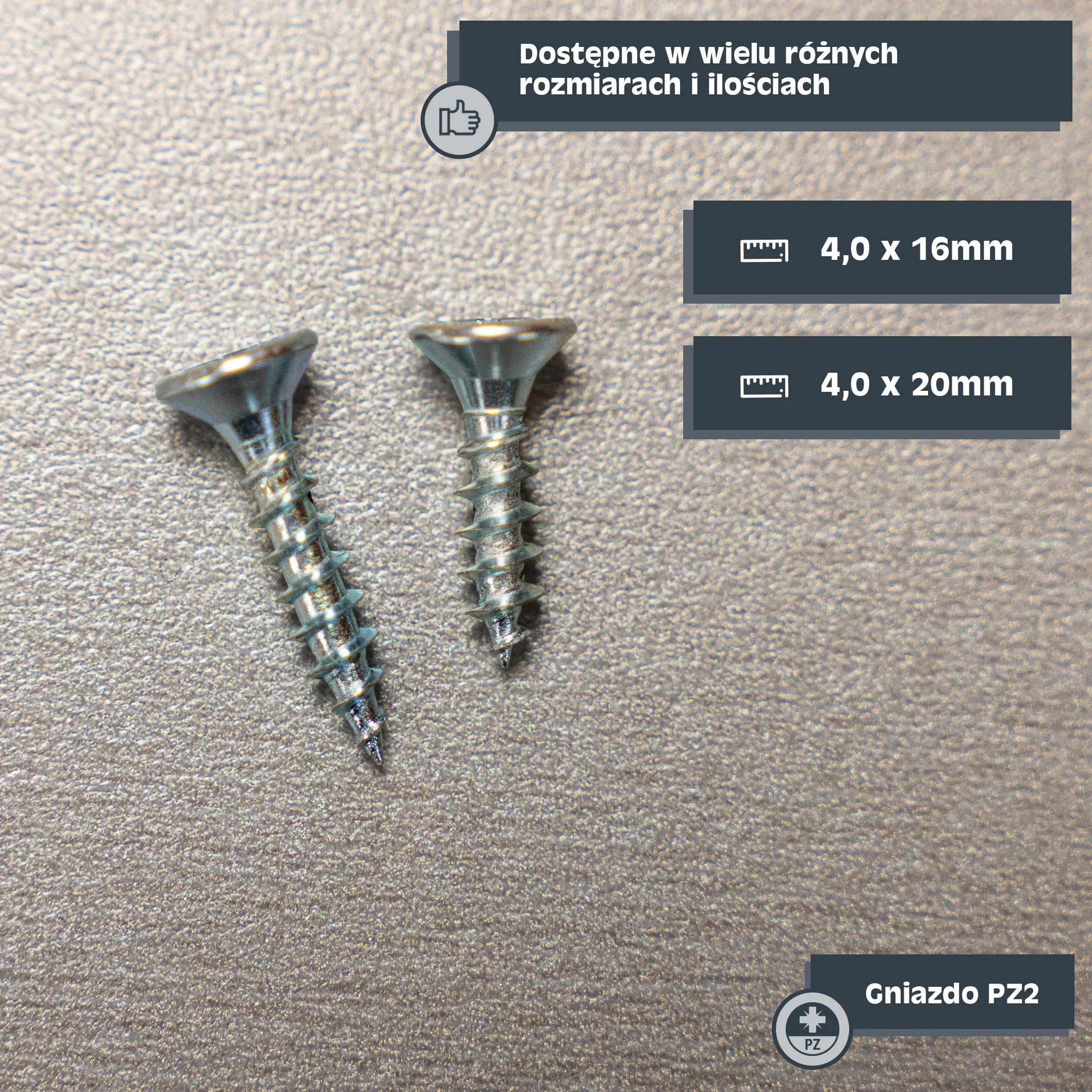 HELPMATE - Śruby łączące do drewna, 4,0 x 16 mm, ocynkowane galwanicznie, 100 sztuk uniwersalnych śrub z łbem stożkowym z napędem PZ2 i pełnym gwintem - do mocowania okuć na drewnie
