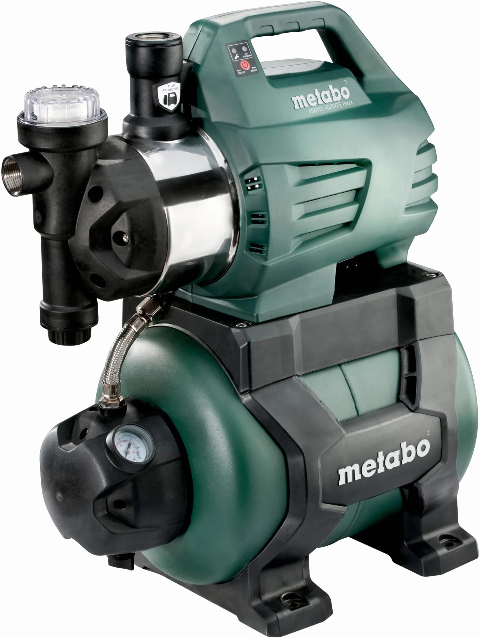 Metabo hydrofor HWWI 4500/25 Inox (600974000) – W kartonie – Moc znamionowa: 1300 W – Maks. wydajność: 4500 l/h – Maks. wysokość podnoszenia: 48 m