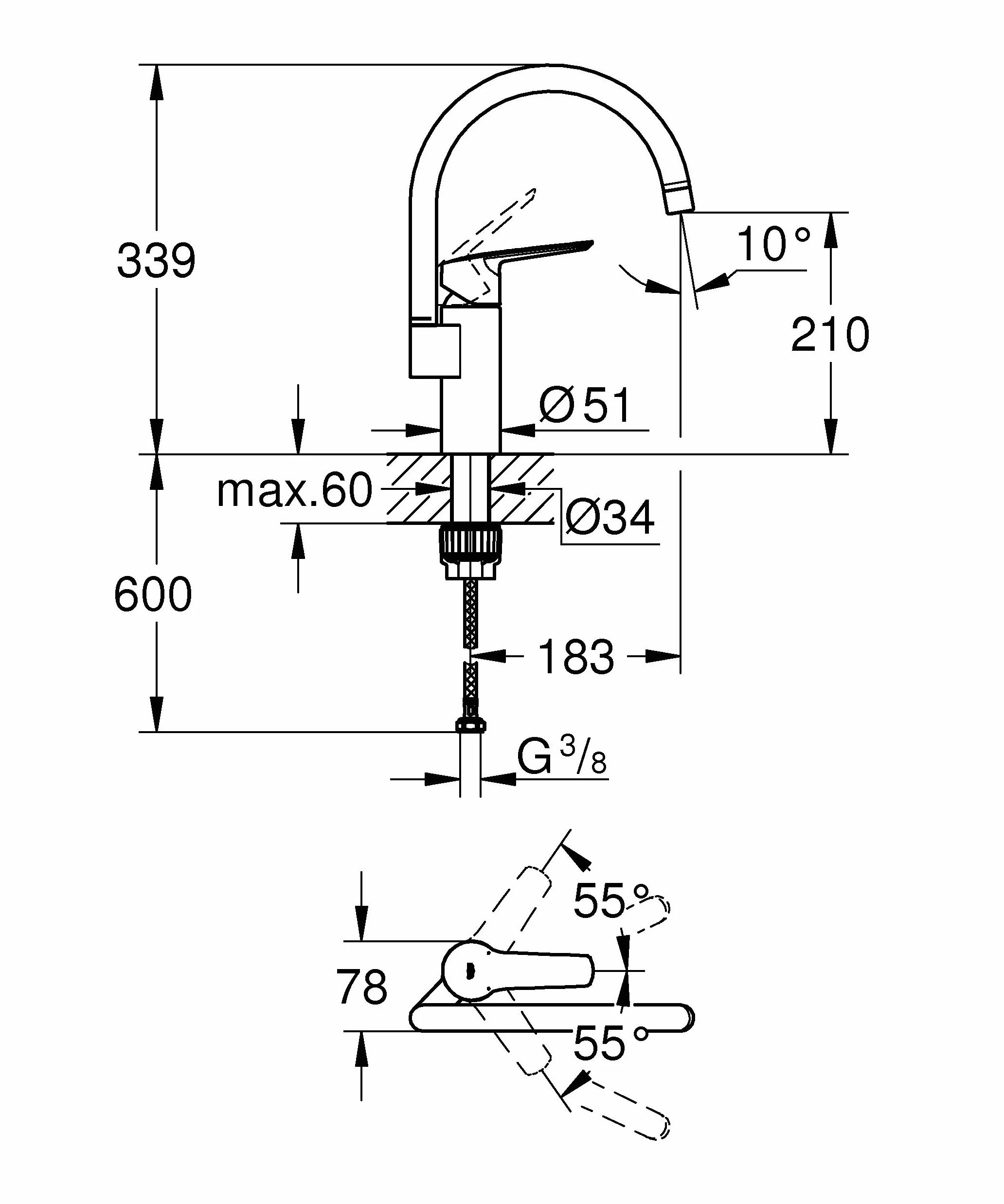 GROHE Start, jednouchwytowa bateria kuchenna, chromowana, 30469000 (import niemiecki)