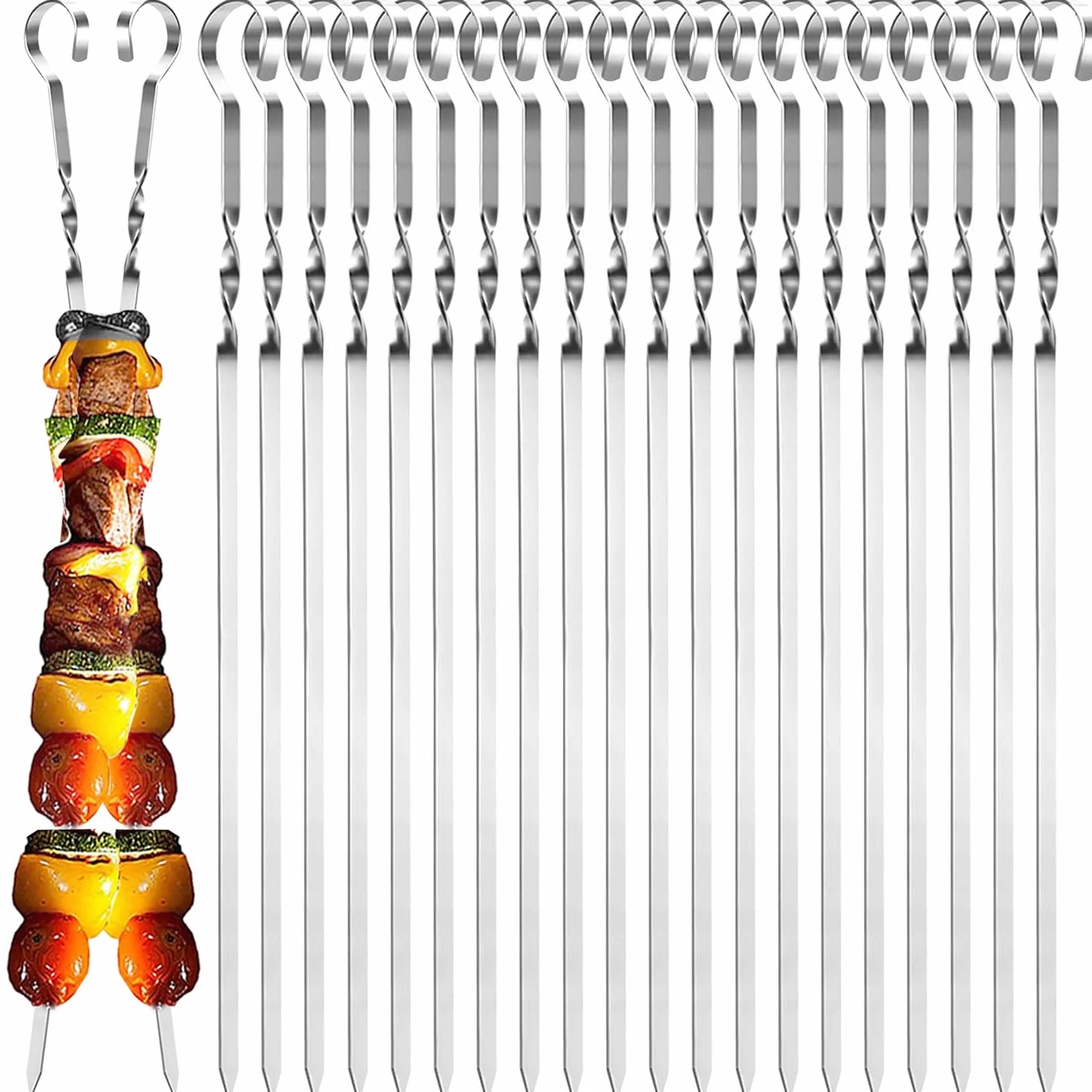 Szpikulce kebab ze stali nierdzewnej, płaskie, wielokrotnego użytku, stojak na kebab