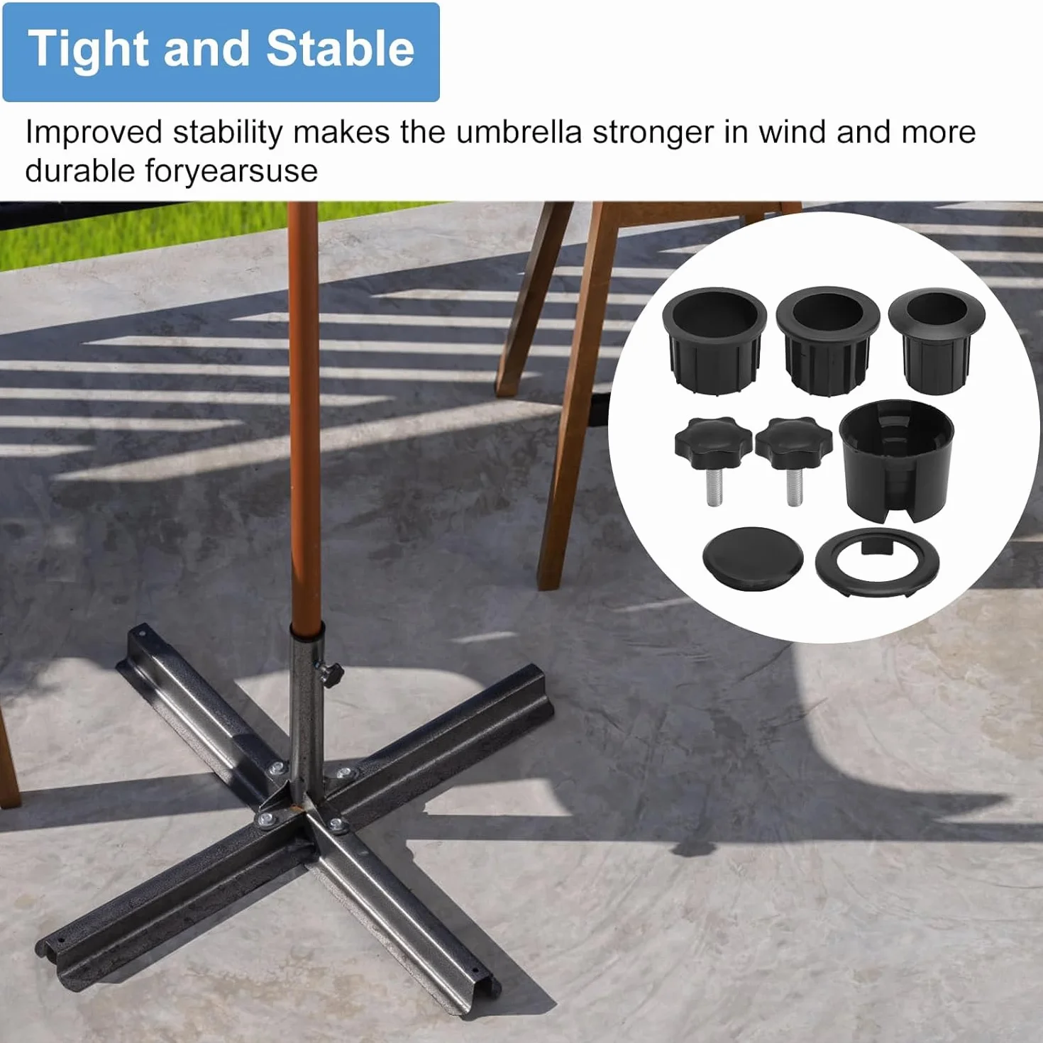 HENGBIRD 8 sztuk pierścieni redukcyjnych do parasoli przeciwsłonecznych, części zamienne, redukcja, stojak na parasol, adapter do parasola tarasowego, części zamienne, do użytku na zewnątrz, elementy