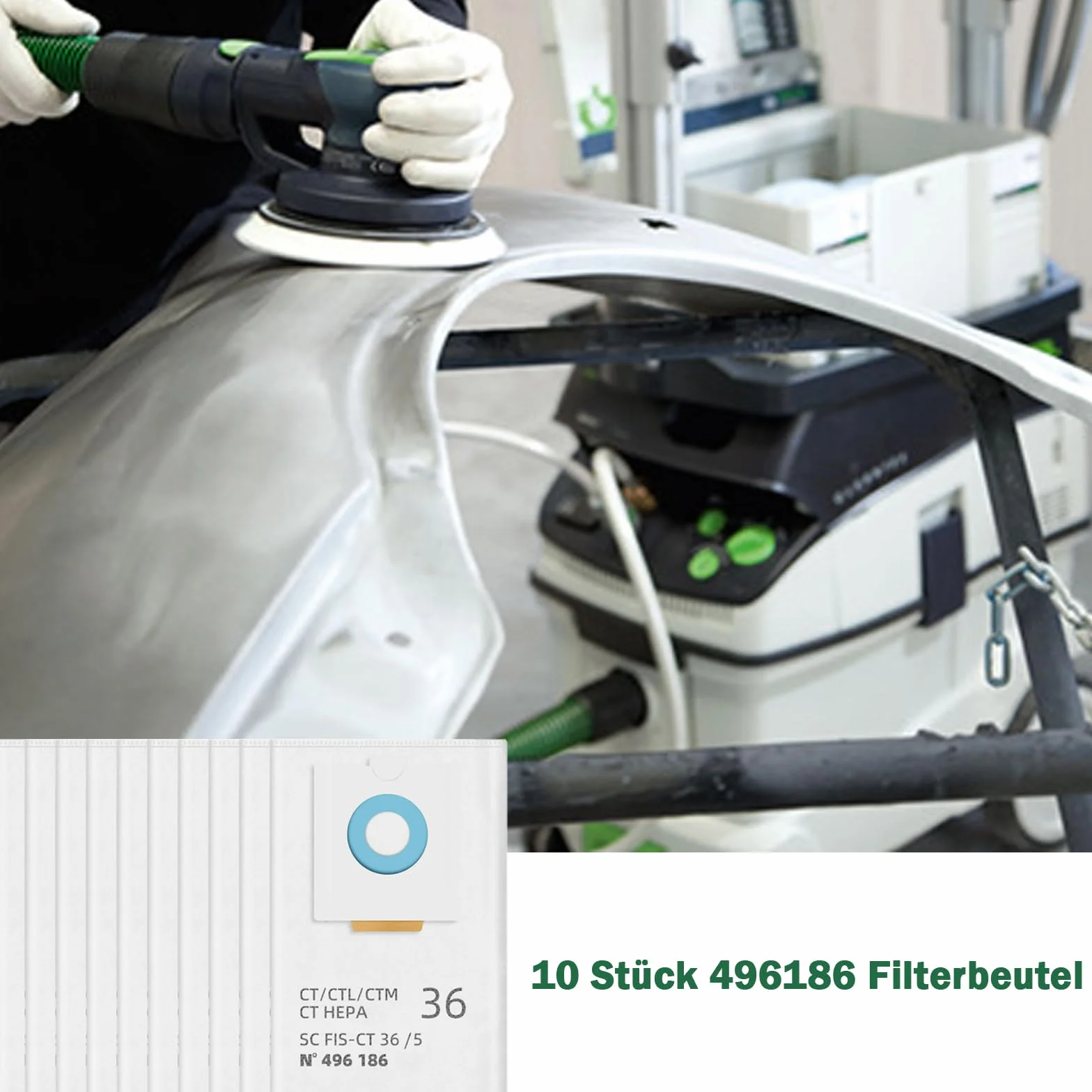 10 sztuk worków do odkurzacza SC FIS-CT 36/5, części zamienne, worki filtrujące SELFCLEAN do Festool CT 36 / CTM 36 E/CTL 36 E CLEANTEC, akcesoria o dużej pojemności (496186 worek zapasowy)