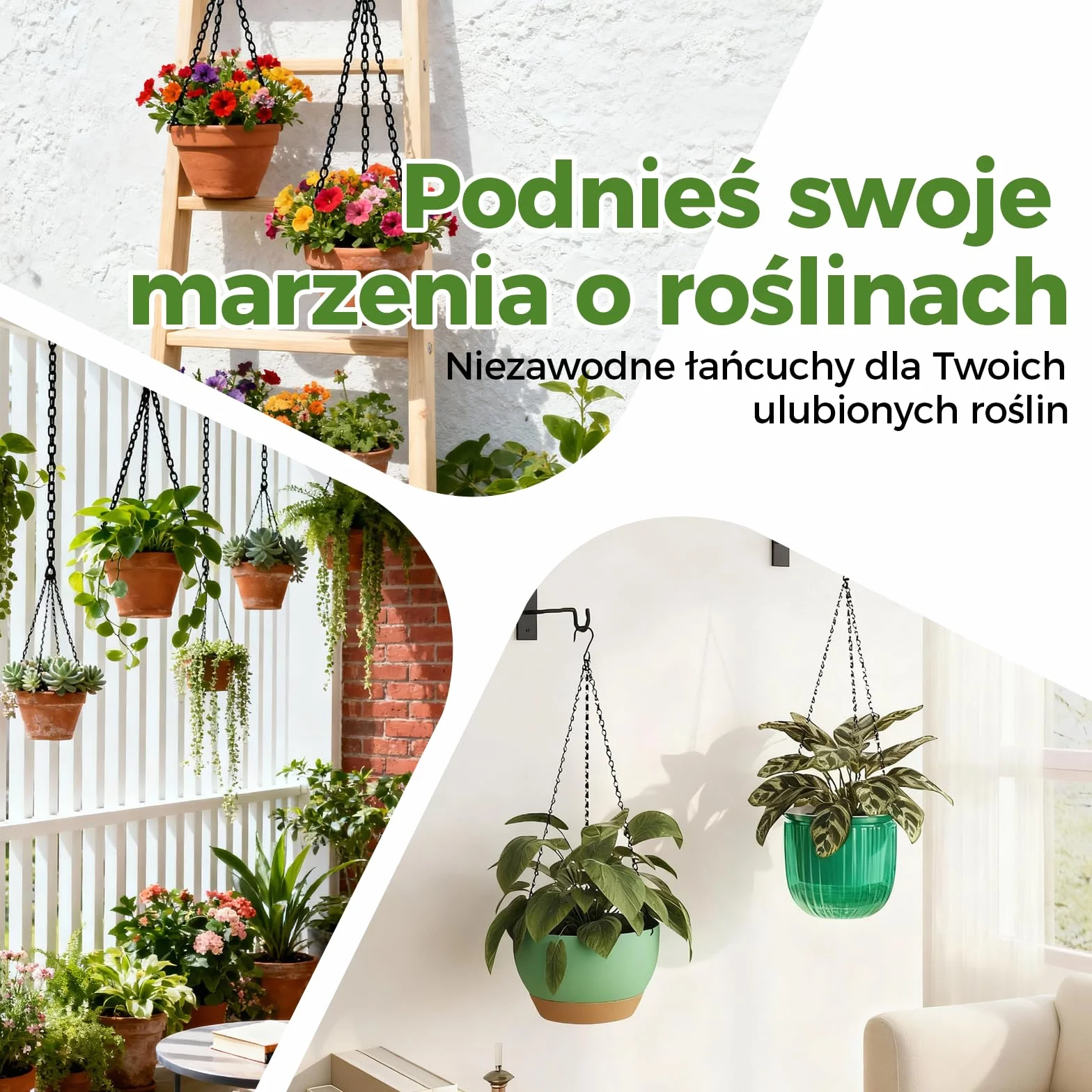 Bamworld 3 Szt. Czarnych Łańcuchów 47 cm - Uniwersalne Wieszaki do Donic, Karmników, Lampionów i Dekoracji Ogrodowych na Zewnątrz i do Wnętrz