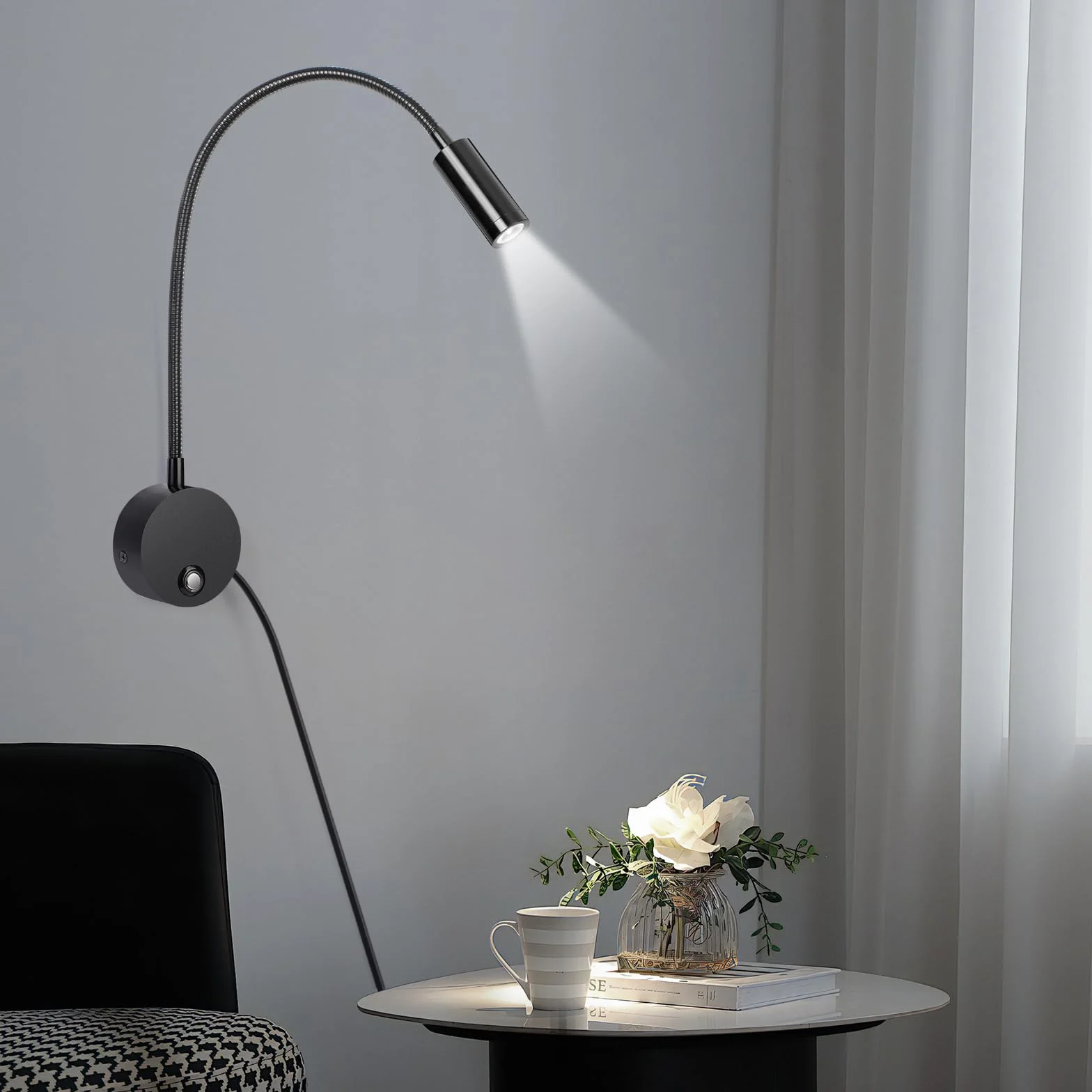 ERWEY 2 sztuki lampy do czytania, lampa ścienna LED, dotykowa, ściemniana, 3 tryby temperatury barwowej, lampa do łóżka z przyłączem USB do ładowania, do sypialni, czarna
