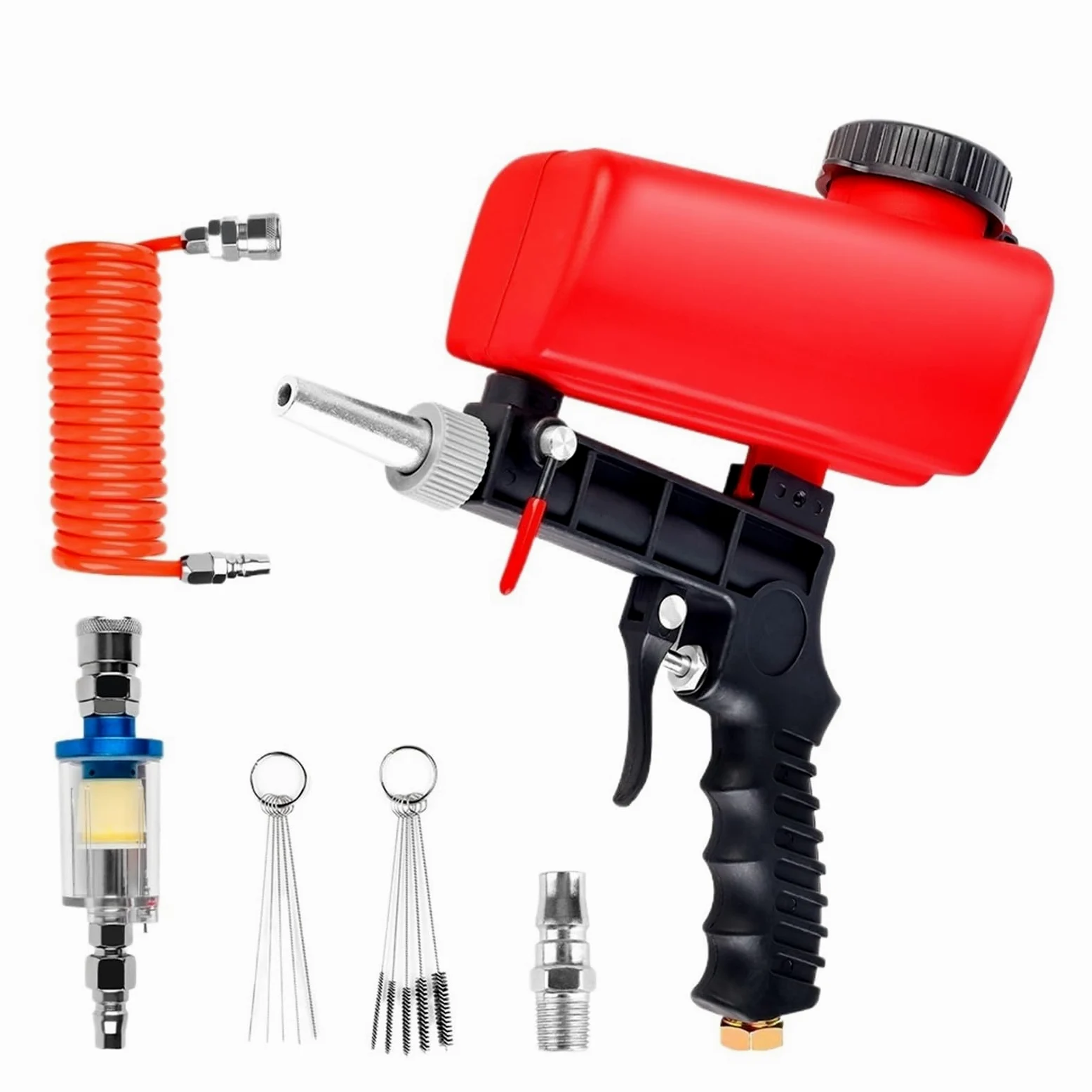 Regulowany Pneumatyczny Pistolet Do Piaskowania 90 Psi, Przenośna Domowa Maszyna 2,1 Funta, Bezprzewodowe Małe Ręczne Narzędzie Pneumatyczne Grawitacyjne(SET-B)