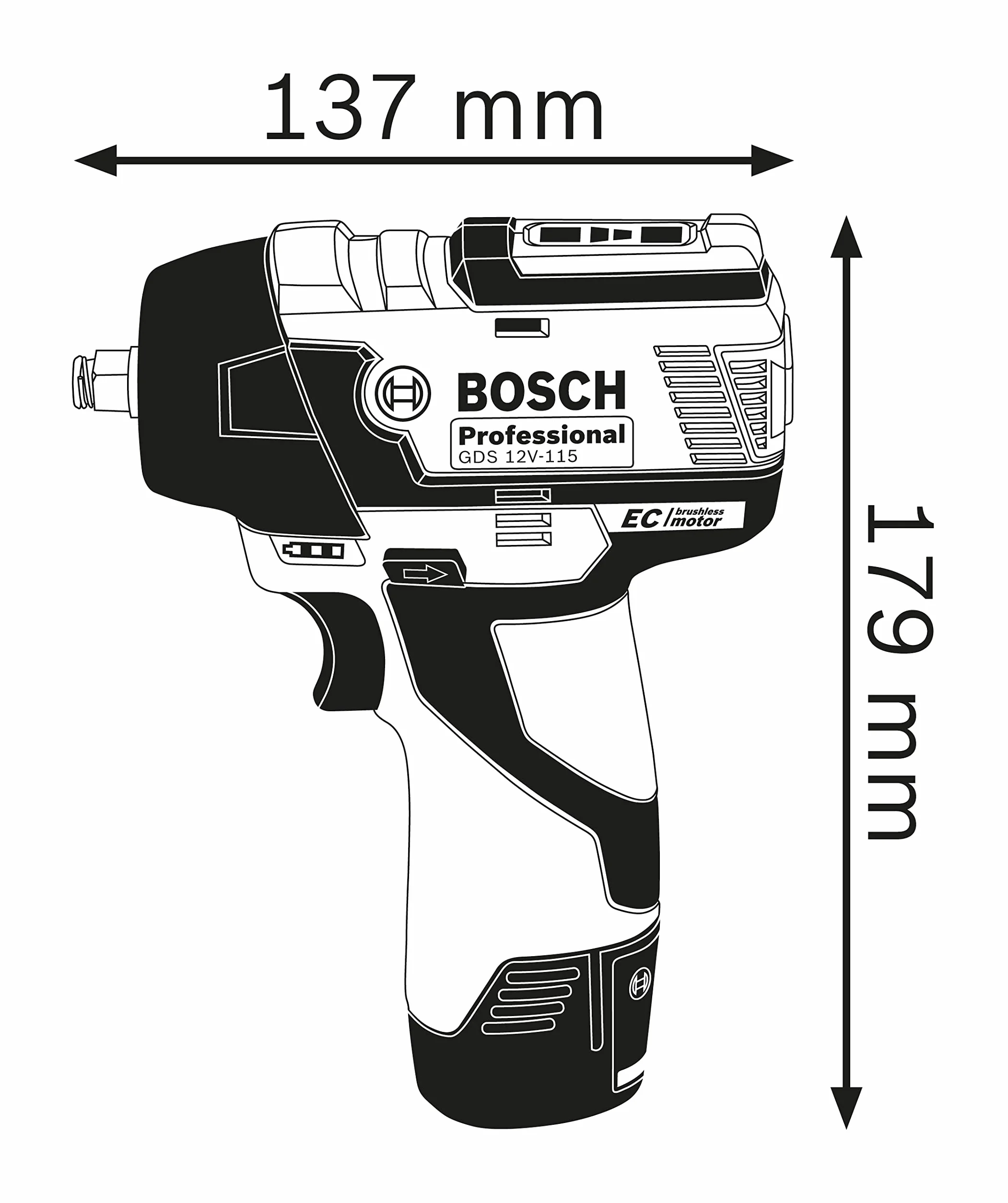 Bosch Professional system 12V: akumulatorowy klucz udarowy GDS 12V-115 (maksymalny moment obrotowy 115 Nm, liczba udarów 0 – 3 100 min–1, walizka L-BOXX)