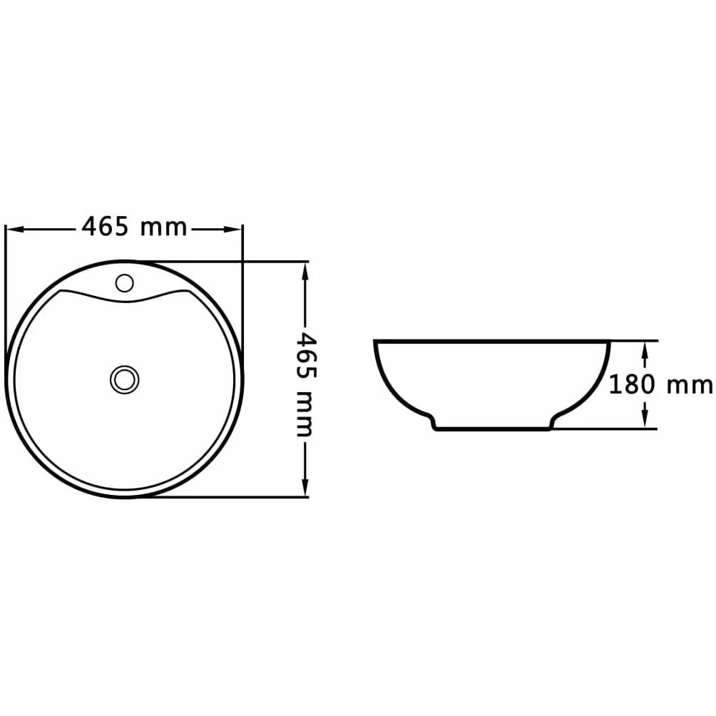 Ceramiczna umywalka nablatowa z przelewem i otworem na kran 46,5 x 18 cm umywalka do łazienki, okrągła, biała, z funkcją odpływu