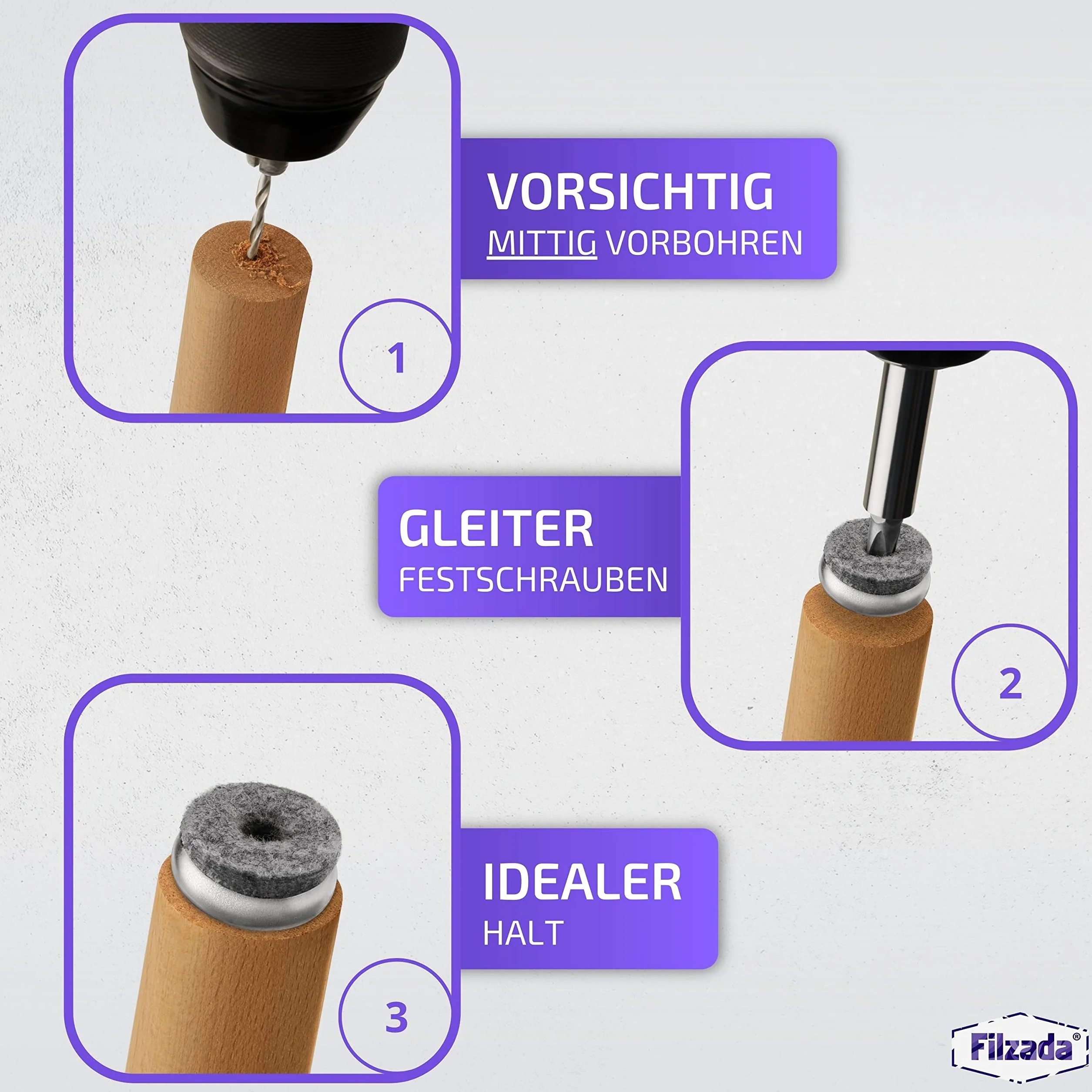 Filzada® 20x wkręty do ślizgaczy filcowych - Ø 22 mm - profesjonalny ślizgacz do krzeseł/ochraniacz nóg krzeseł filcowy z wkrętem - wiertło w zestawie