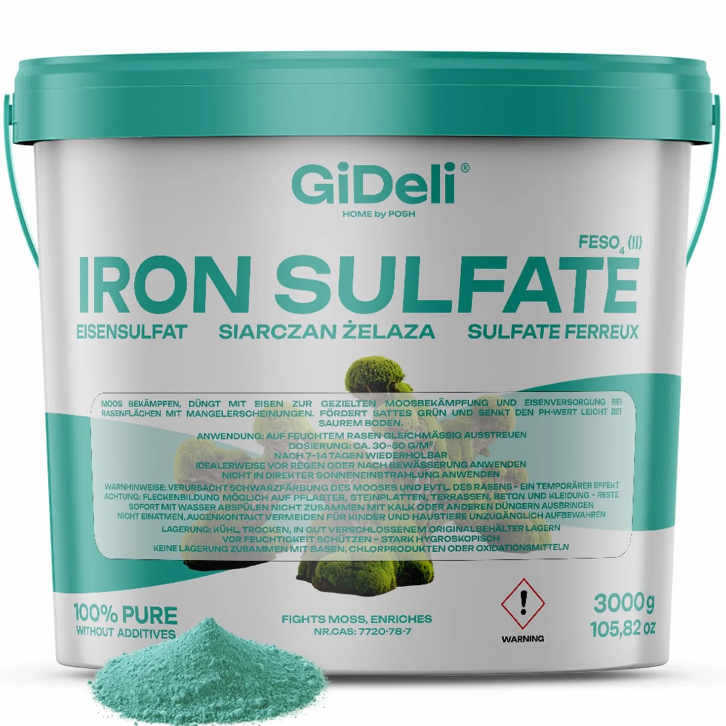 GiDeli FeSO4 siarczan żelaza heptahydrat 3 kg nawóz do ogrodu i rolnictwa