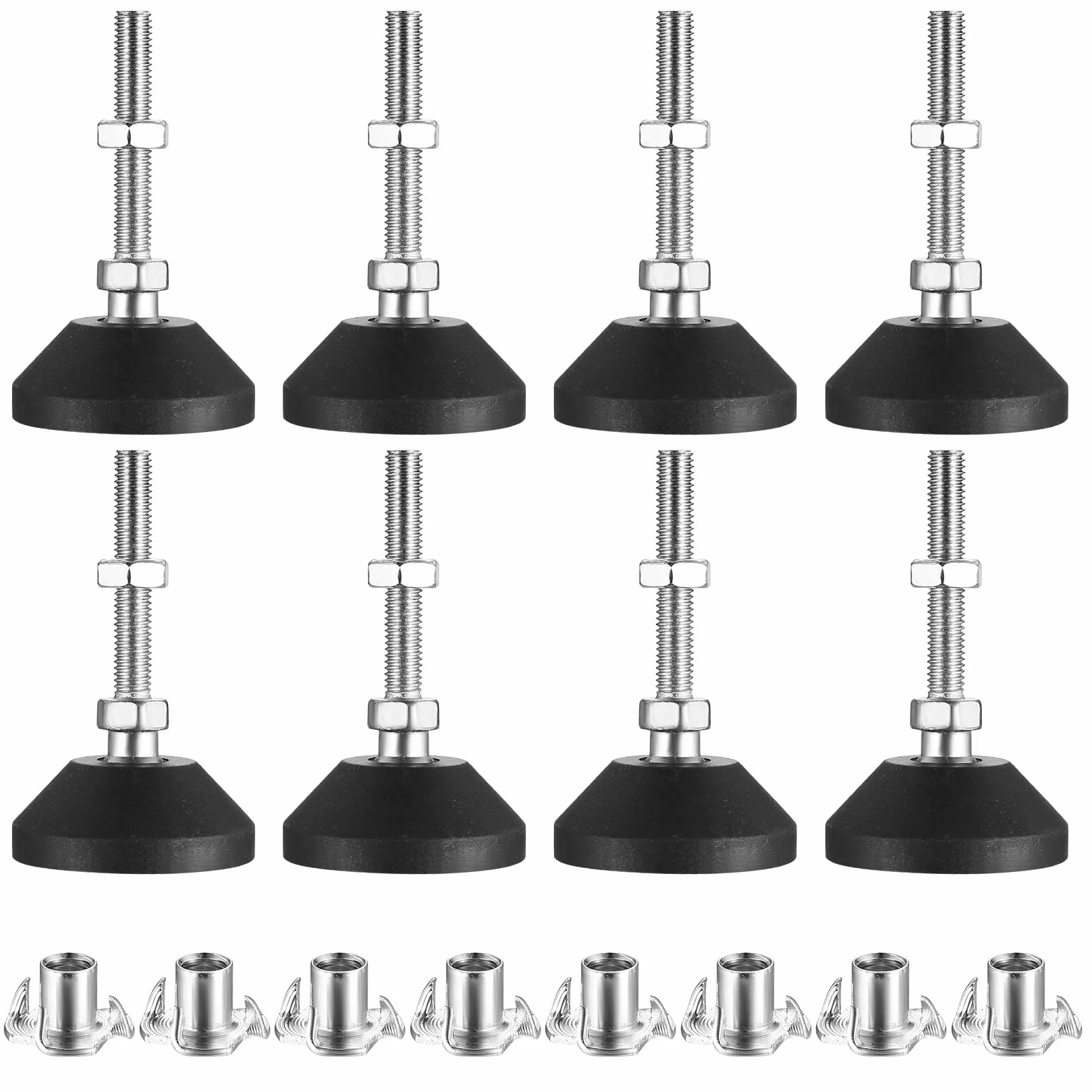 8 sztuk regulowanych nóżek meblowych, regulowane nóżki poziomujące z gwintem, stopka poziomująca do mebli krzesła śrubowe M8 x 60 mm, nogi stołowe, nóżki do krzesła łóżkowego + nakrętki T
