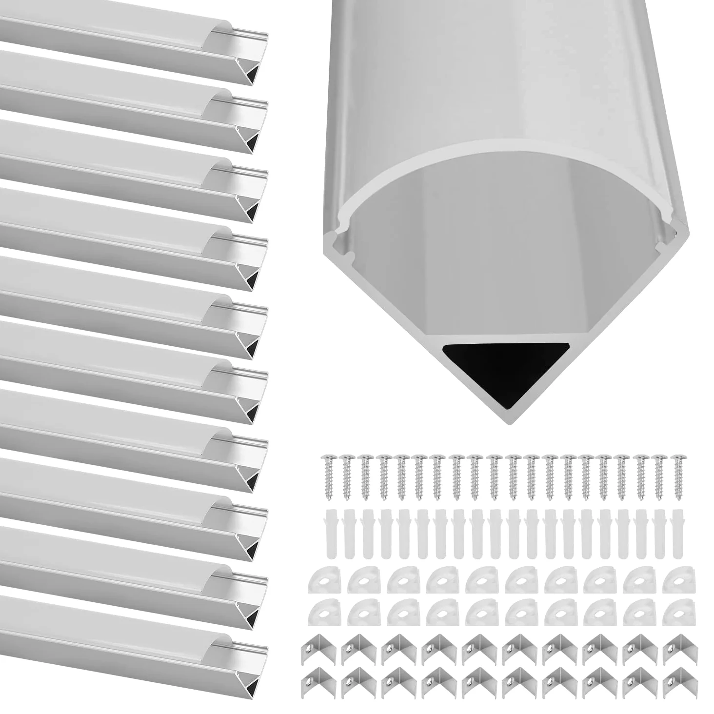 Sonnewelt 20 x 1 m profil LED aluminium, profil aluminiowy LED w kształcie litery V do taśm LED / pasków / pasków (1-11 mm) z osłoną, w zestawie zaślepki i klipsy montażowe do taśm LED