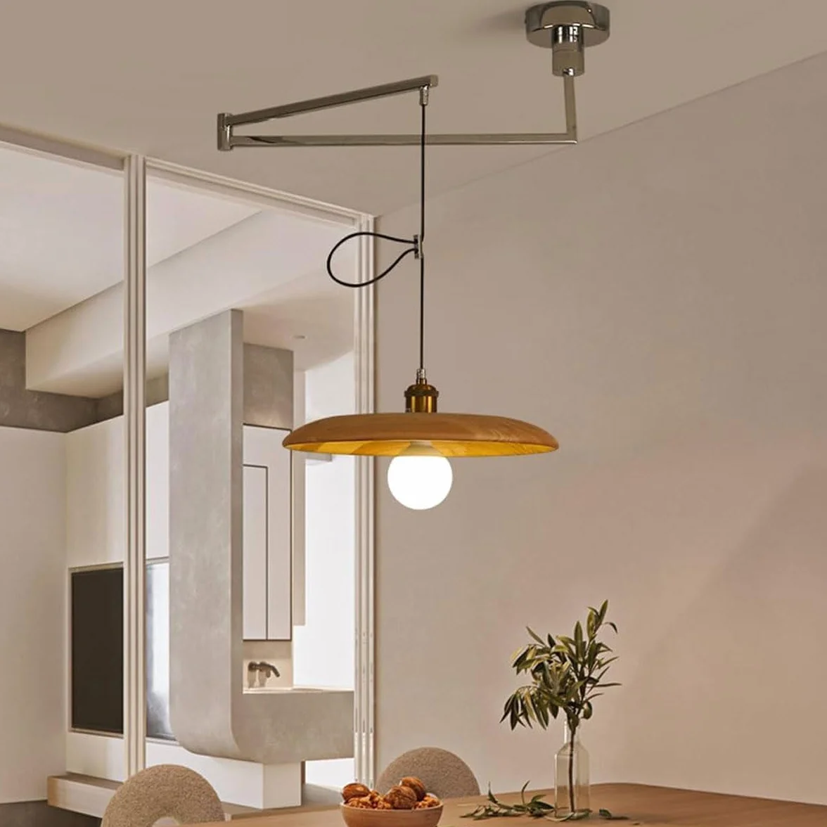 Nowoczesna regulowana drewniana lampa wisząca z połowy wieku - vintage przemysłowa lampa sufitowa z ramieniem obrotowym do jadalni kuchni wyspa restauracji żyrandol oświetlenie