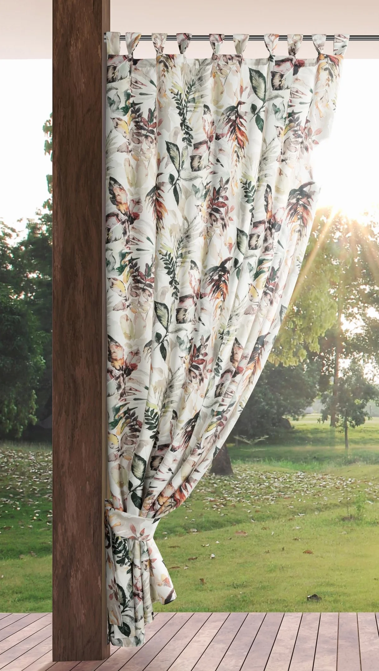 Eurofirany Garden Zasłona outdoorowa 155 x 240 cm szary nadruk, wiatroszczelna, wodoszczelna, ochrona przed słońcem, na taras, pergolę