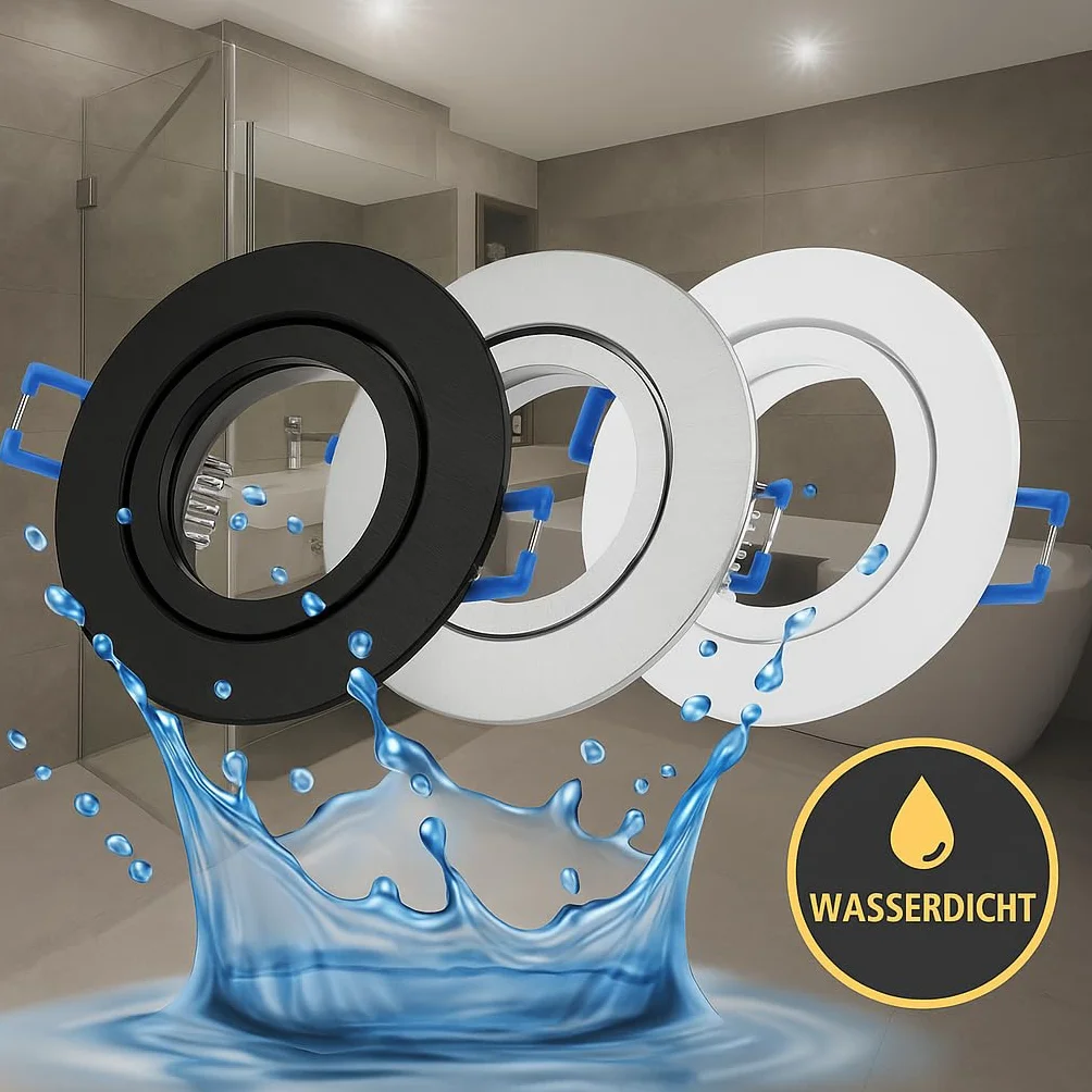 Słodkie Led 4x Ramki do Montażu w zestawie z Gniazdem GU10 230V IP44 Ramki do Wbudowanych Lamp Aluminiowe Spoty do Montażu w Łazience, Oświetlenie Meblowe, Spot Downlight - Okrągłe, Białe