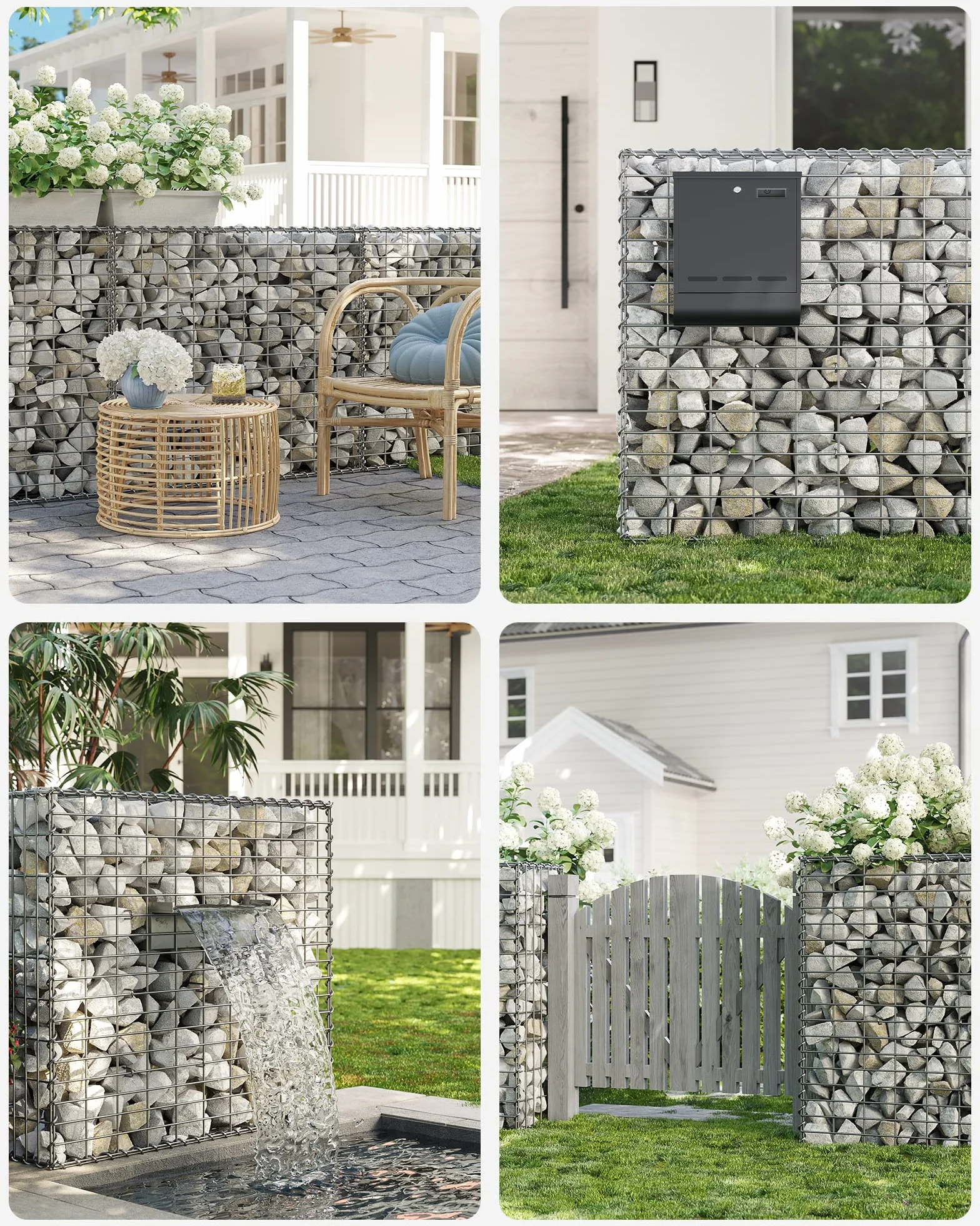 SONGMICS Gabion, kosz kamienny, kosz gabionowy, ogrodzenie z drutu, z siatką o małych oczkach 5 x 10 cm, wykonany ze stali ocynkowanej, 100 x 90 x 30 cm, ściana roślinna, srebrny GGB193