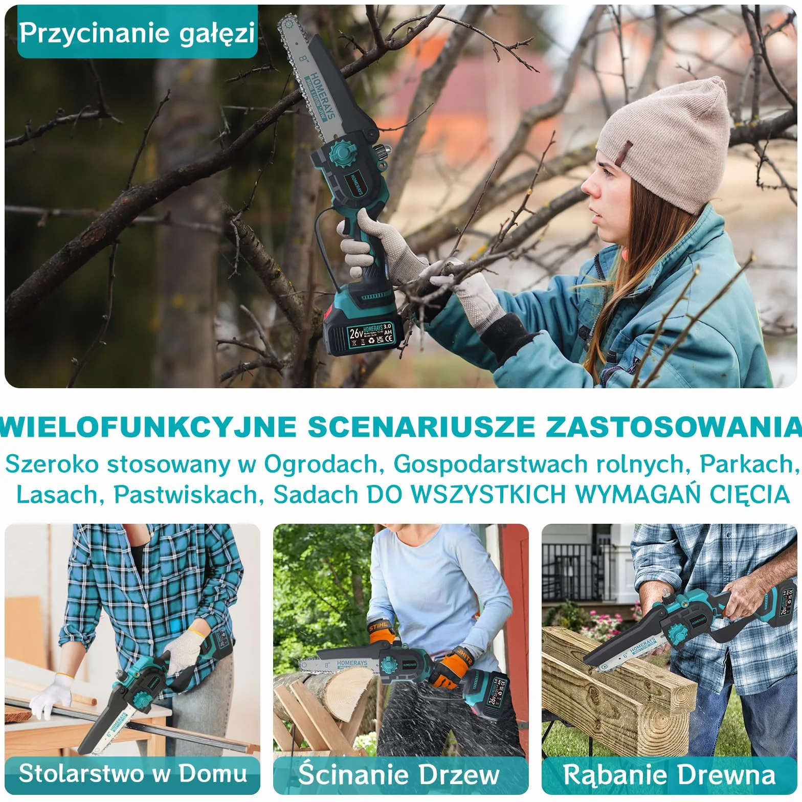 Mini piła łańcuchowa akumulatorowa 6000mAh 8 cali 6 cali bezszczotkowa z automatyczną olejarką