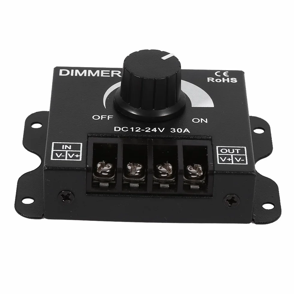 Ściemniacz z przełącznikiem Led, DC 12V-24V 30A Sterownik ściemniacza z przełącznikiem Led, z pokrętłem, do regulacji jasności Włącznik/wyłącznik
