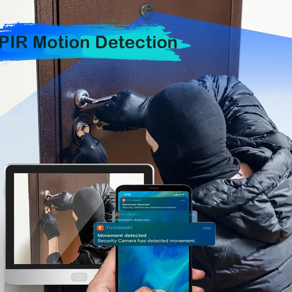 Wizjer Kamera WiFi 3.0 MP, bateria proszkowa do kamery do drzwi mieszkania, łatwa instalacja, telefon komórkowy, karta 32G w zestawie (ED-300P)