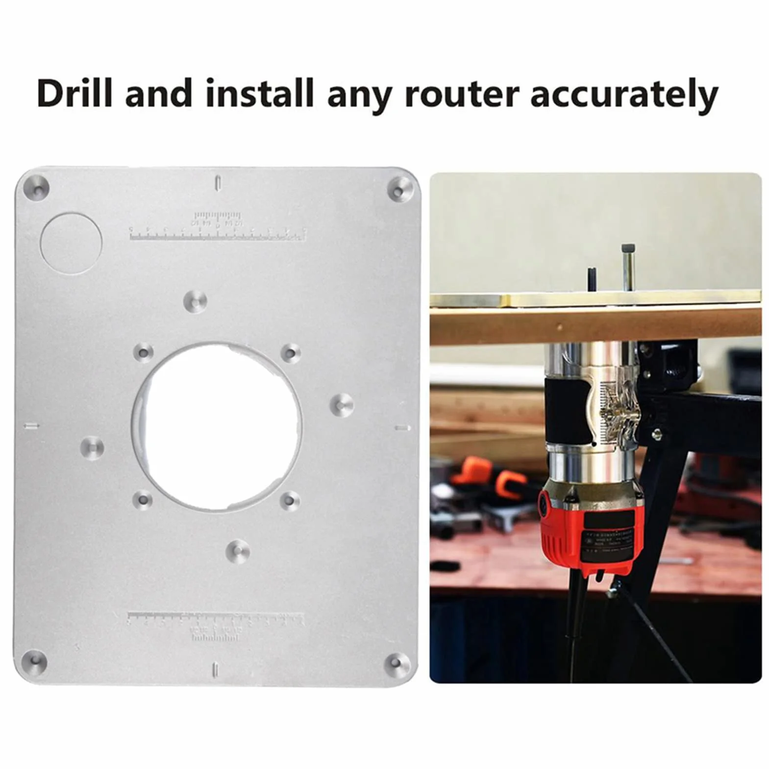 Płyta wkładana do stołu routera z kołkiem prowadzącym, pierścienie zatrzaskowe, router ze stopu aluminium, ławka do obróbki drewna, 30 x 23,5 x 0,9 cm