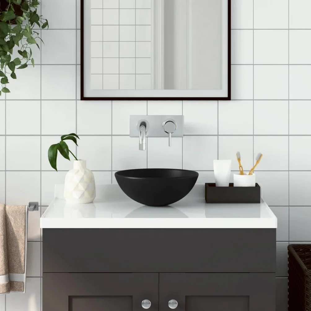 vidaXL Umywalka łazienkowa, ceramiczna, matowa czerń, okrągła