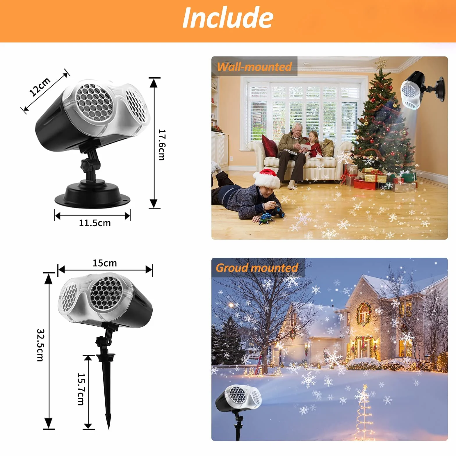 Zewnętrzny projektor bożonarodzeniowy LED Binokularny reflektor Snowfall Efekt śniegu IP65 Wodoodporna lampa projekcyjna z pilotem Dekoracja Boże Narodzenie Wnętrze na Boże Narodzenie Nowy Rok Ogród