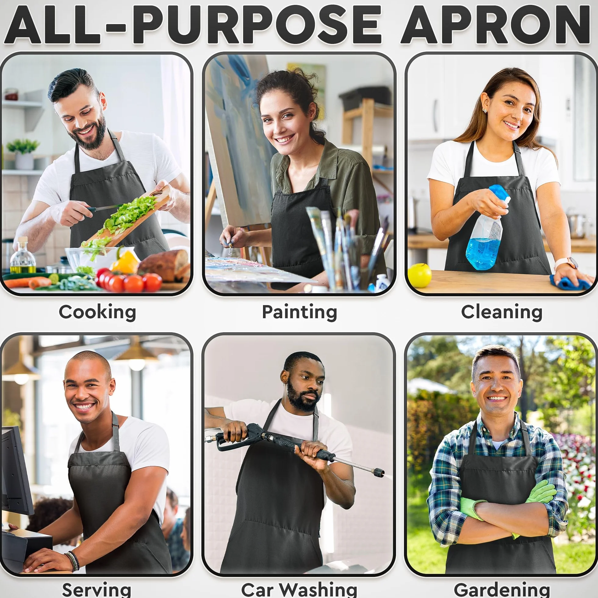 Adjustable Black Kitchen Apron for Men & Women - 80% Polyester 20% Cotton with Large Pocket