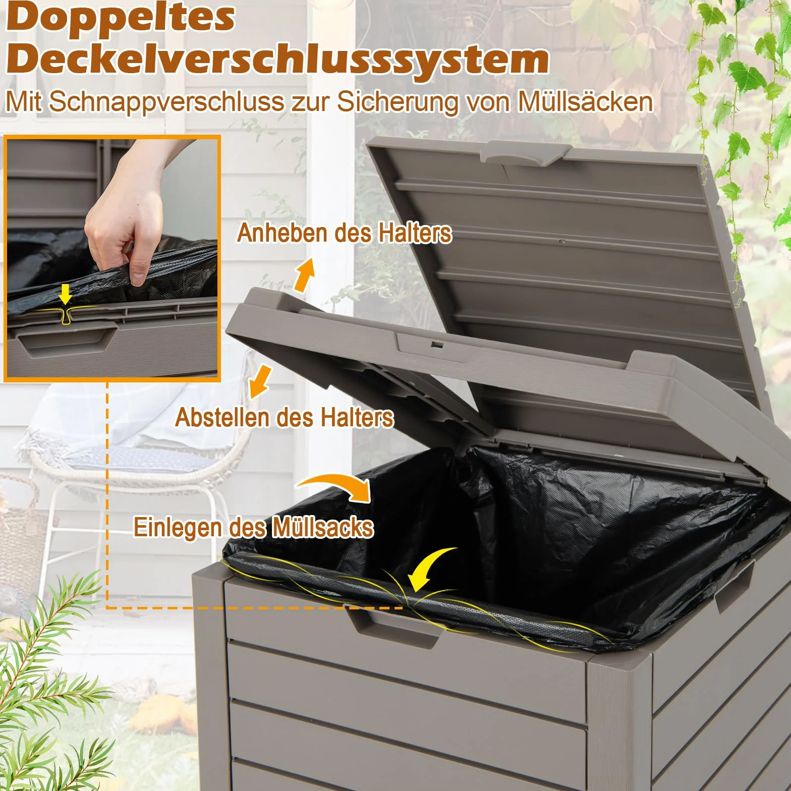 COSTWAY Kosz na śmieci 118 l ogrodowy z wyciąganą miską na wodę wodoodporny 2 szt. brązowy