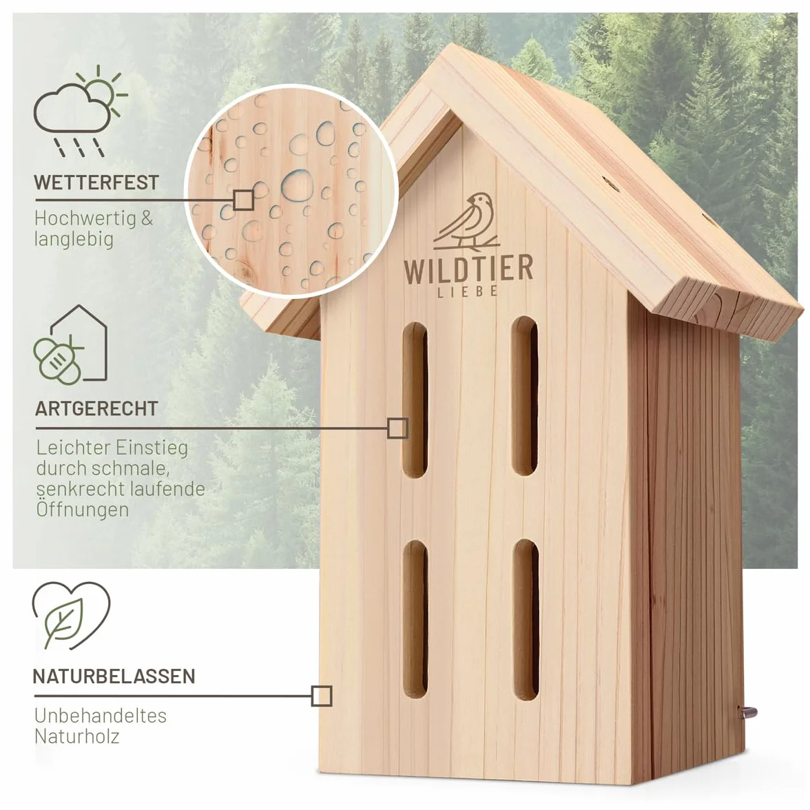 wildtier liebe Domek dla motyli, nieobrobiony i wytrzymały, domek dla owadów, z odpornego na warunki atmosferyczne litego drewna – do hodowli motyli do ogrodu