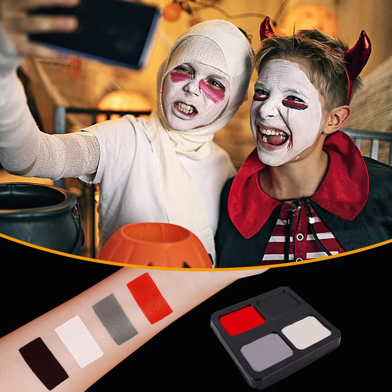 Makijaż na Halloween, biały czarny czerwony szary makijaż do twarzy, do malowania ciała, trwała farba do twarzy, malowanie ciała na Halloween, imprezę, wakacje, codzienny makijaż artystyczny