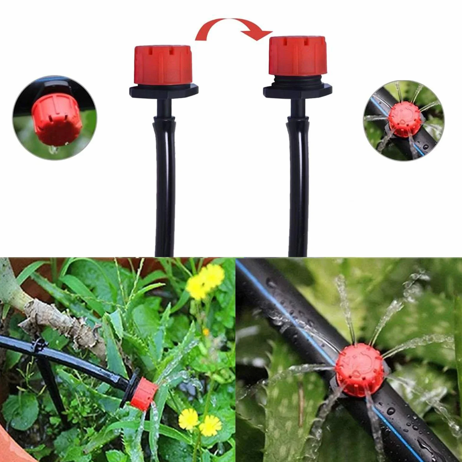 Kalolary 100 szt. regulowanych zraszaczy do nawadniania kropelkowego 1/10.2 cm, do systemu nawadniania kropelkowego, zapobiegający zatykaniu emitera, czerwone artykuły ogrodowe (nawadnianie kropelkowe