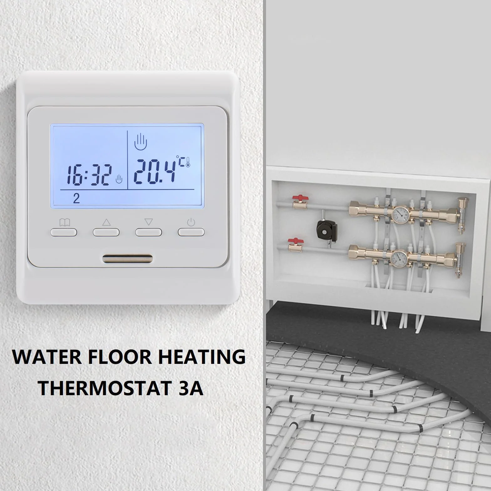 Wengart Termostat programowalny WG806, wyjście 230V 3A, wyświetlacz LCD, przystosowany do ogrzewania wody, biały