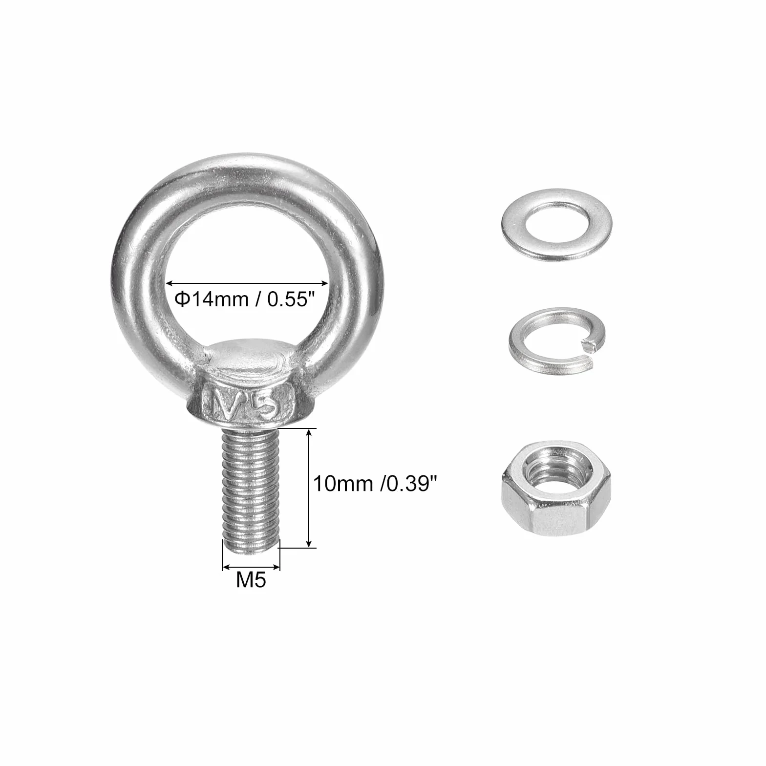 QUARKZMAN Oczko do podnoszenia, 2 zestawy M5 x 10 mm, śruba oczkowa z nakrętką, podkładka ze stali nierdzewnej 304, oczko do podnoszenia zawieszanych przedmiotów