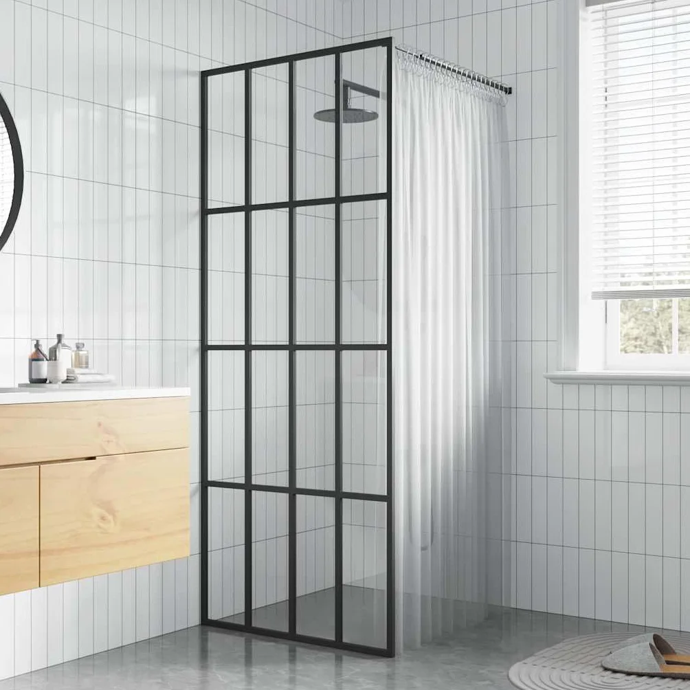 Ścianka prysznicowa Walk-in z przezroczystego szkła bezpiecznego 5 mm 90 x 195 cm z profilem aluminiowym i regulowanym drążkiem podporowym ze stali nierdzewnej do łazienki, ochrona przed