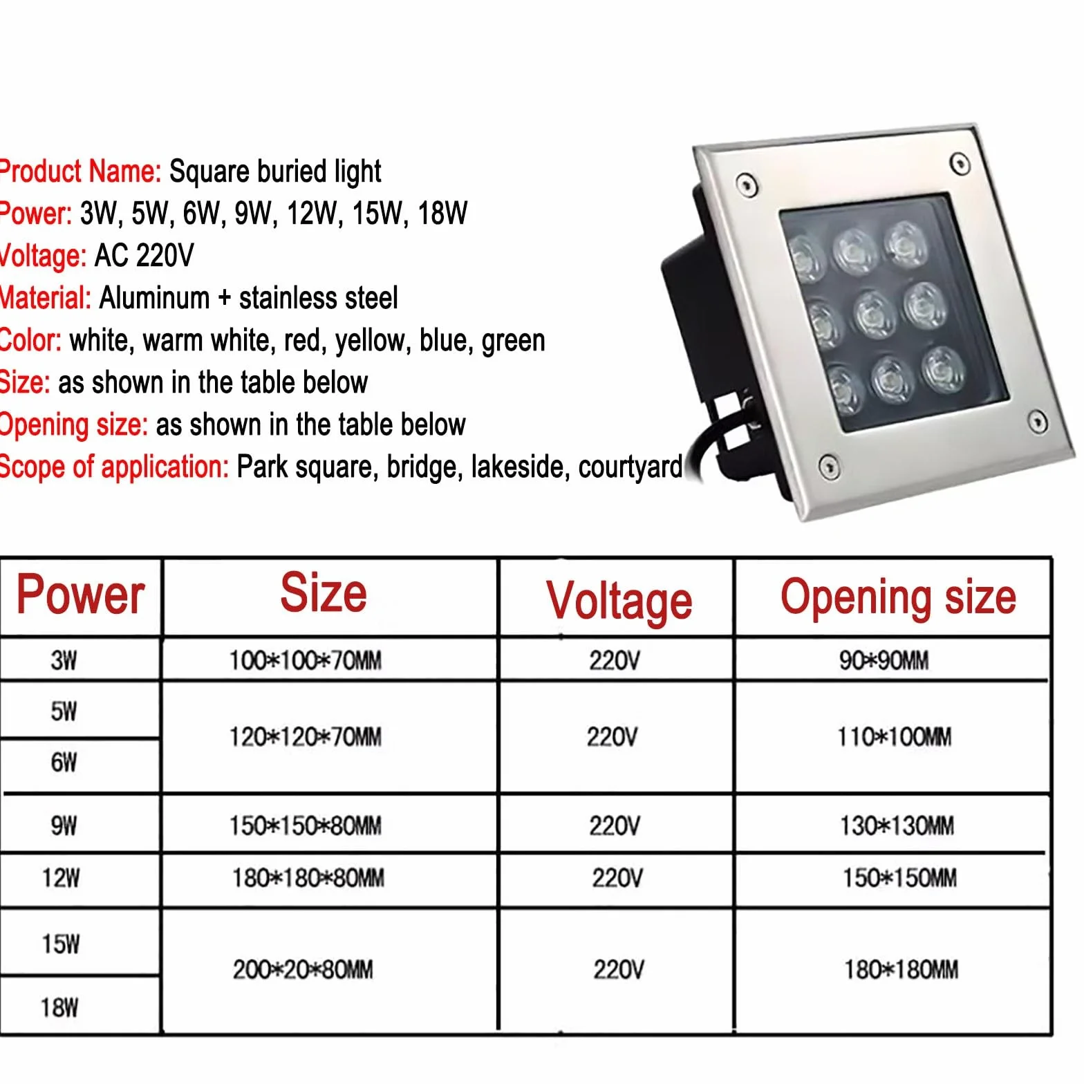 Zakopane oświetlenie ogrodowe - zewnętrzne wpuszczane reflektor LED, wbudowany reflektor kwadratowy AC 220 V, wodoodporne oświetlenie podłogowe IP66, dekoracyjna lampa podłogowa do ogrodu, na